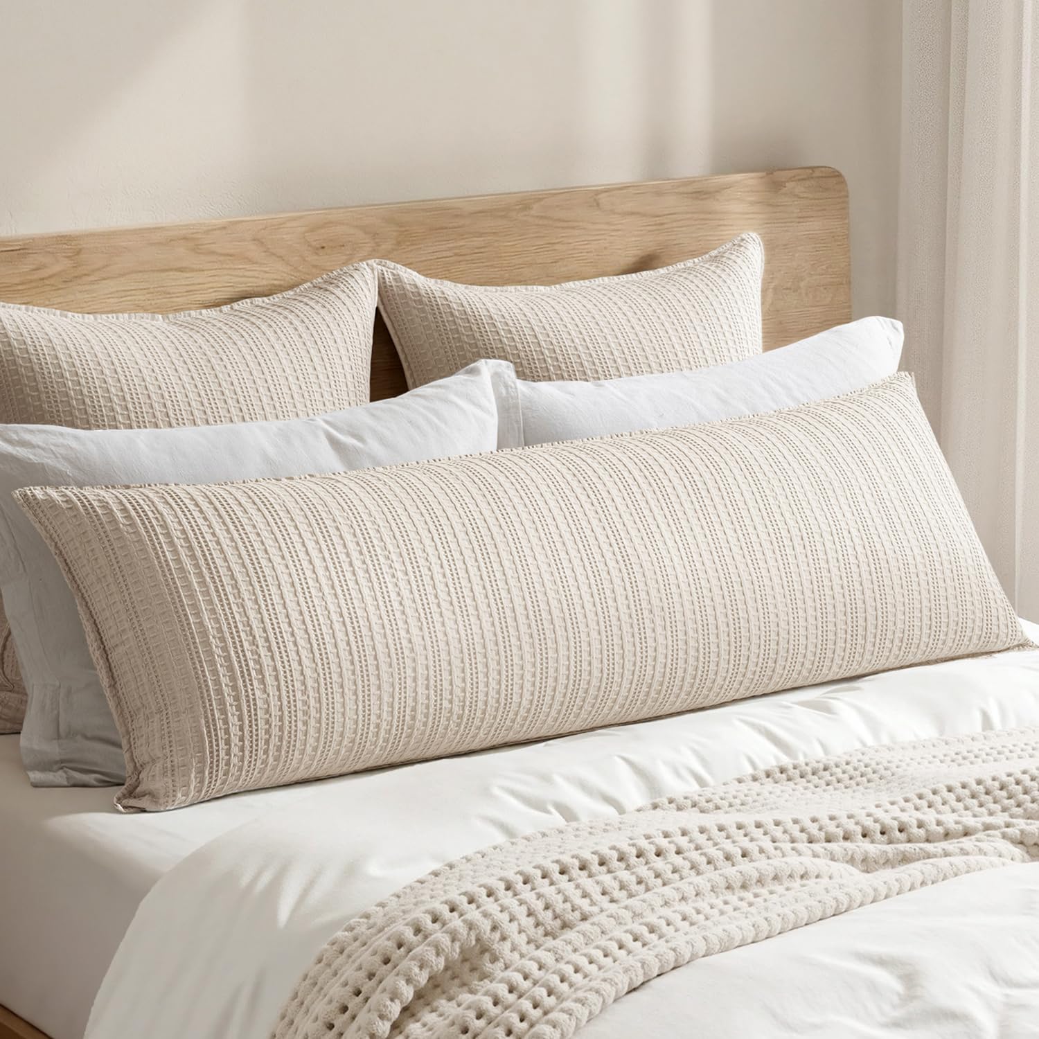100% Cotton Waffle Pillow Shams Standard Size, 2 Pack 20x26 Decorative Pillow Covers for Bed Couch Sofa, Neutral Weave Cushion Cases Modern Farmhouse Home Decor, Oatmeal