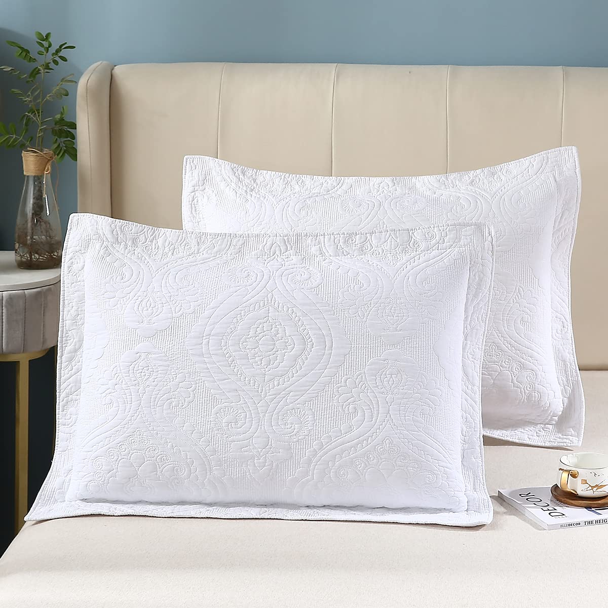 WINLIFE 100% Cotton Quilted Euro Sham Covers, 2 Pack Cotton 26'' x 26'' Pillow Covers, Soft and Breathable Euro Shams, Square Pillow Shams, Navy Blue