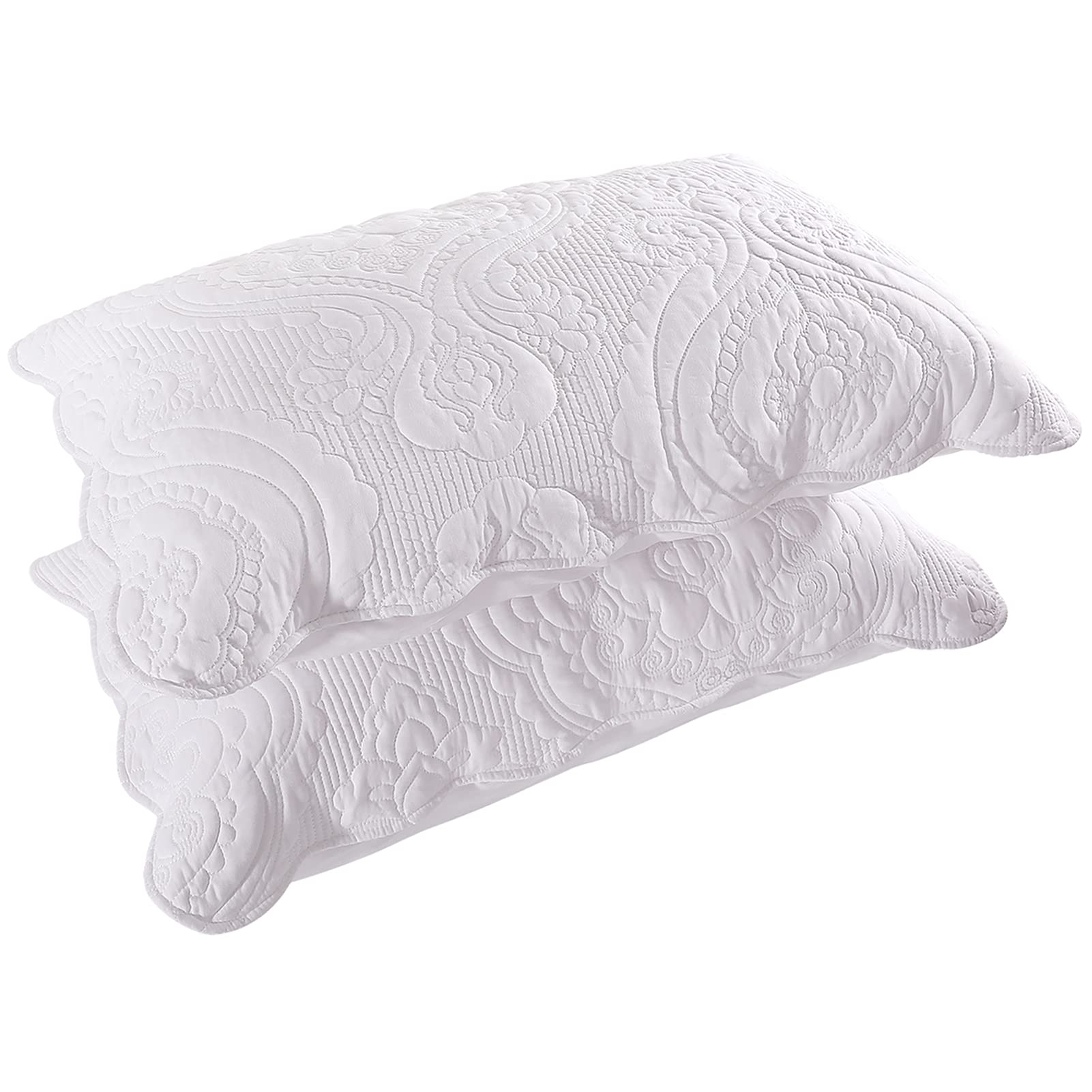BOSOWOS Quilted Pillow Shams Set of 2, Decorative Microfiber King Bed Pillow Shams, Soft Breathable Pillow Covers with Envelope Closure (White, 2Pcs:20 x 36inch)
