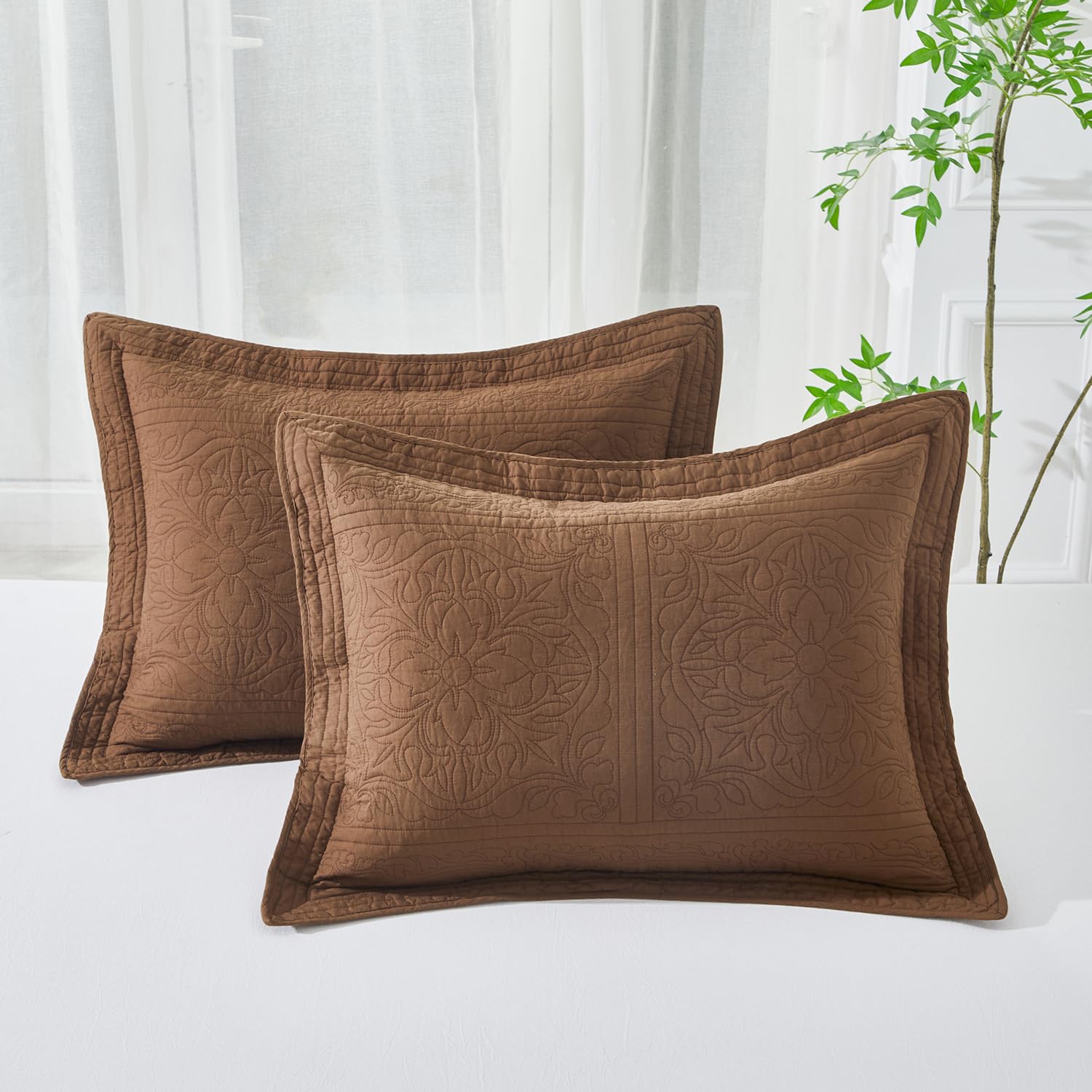 WINLIFE 100% Cotton Quilted Euro Sham Covers, 2 Pack Cotton 26'' x 26'' Pillow Covers, Soft and Breathable Euro Shams, Square Pillow Shams, Navy Blue