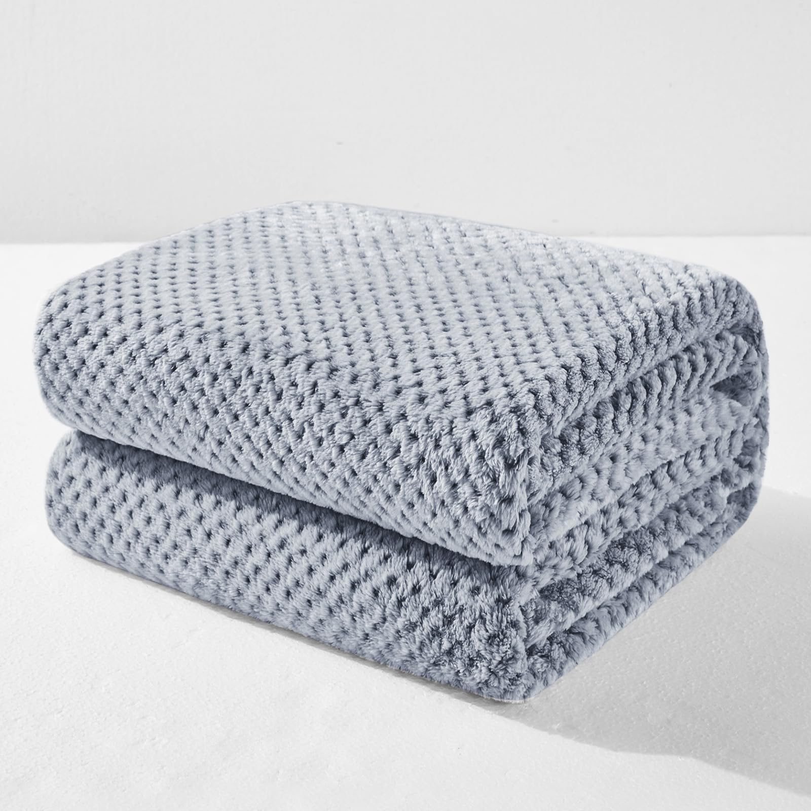 Exclusivo Mezcla Fleece Throw Blanket Extra Large, Super Soft and Warm Blankets for Couch, Sofa and Bed Waffle Textured, Cozy, Fuzzy and Lightweight (Slate Blue, 50x70 Inches)