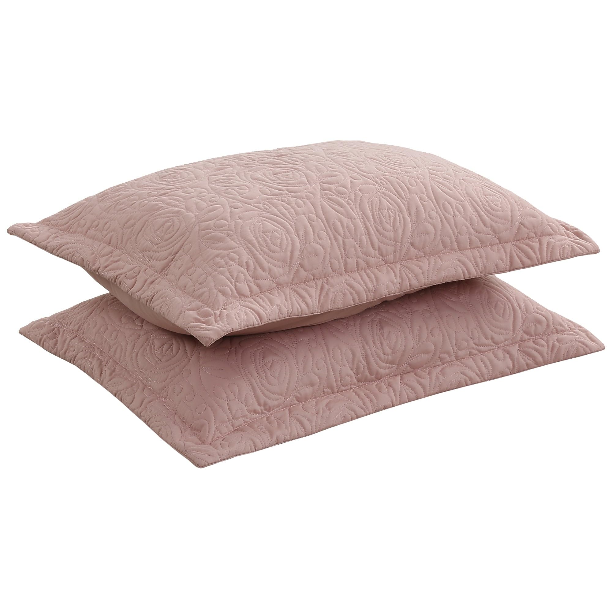 MarCielo 2-Piece Embroidered Pillow Shams, Decorative Microfiber Pillow Covers Set, Standard Size, Beige