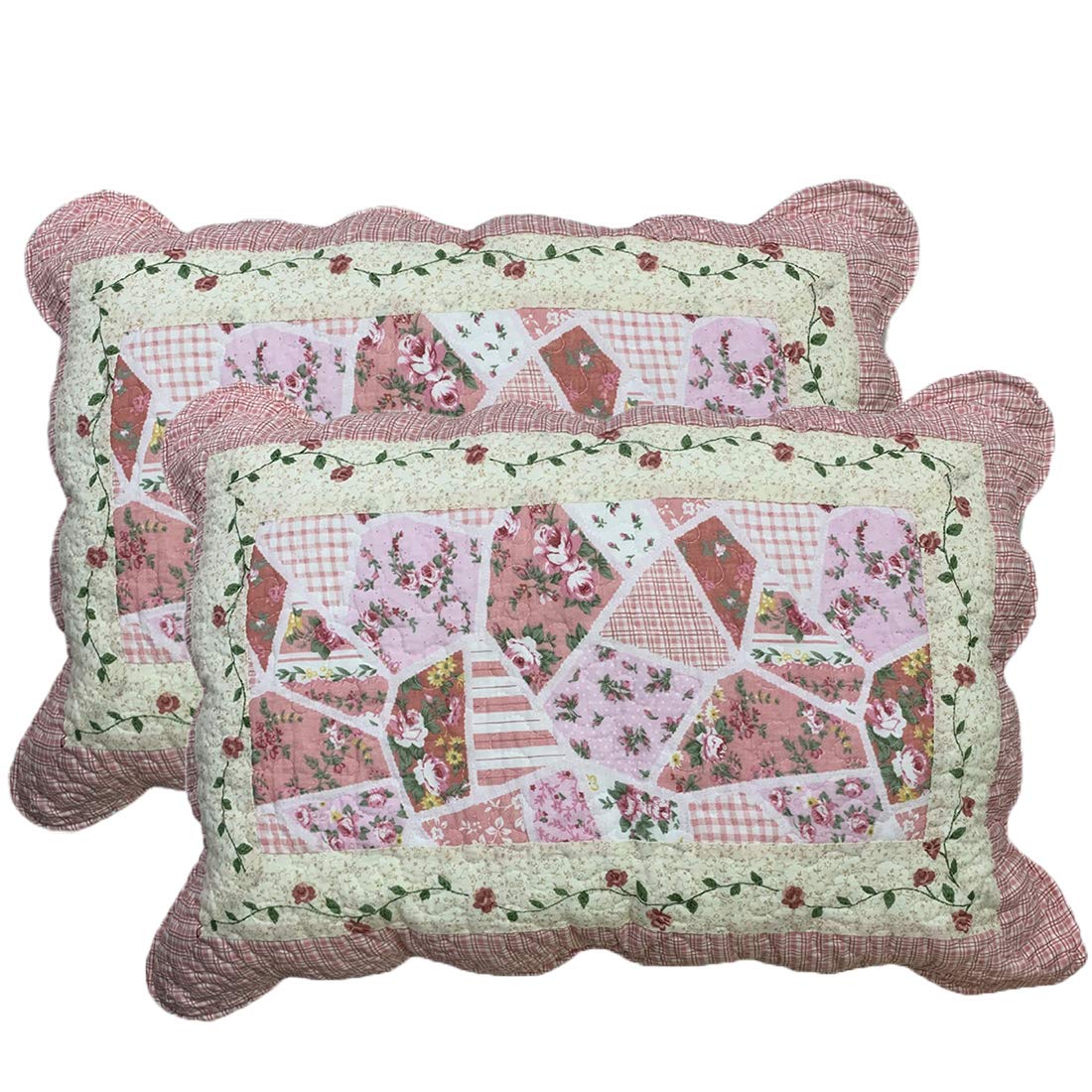 vctops 2-Piece Boho Cotton Quilted Bed Pillow Shams Floral Printed Patchwork Pillow Shams Set, Standard Size (510 Blue, 20"x28")
