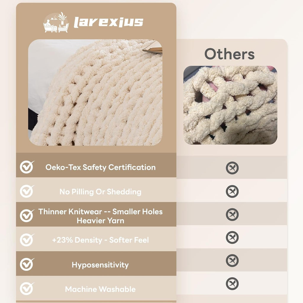 Chunky Knit Blanket - Luxury Soft Cozy 50 * 60 Throw Blanket,100% Woven Blanket Rope Knot Throw Blanket for Couch, Sofa, Home Decor, Gift - Machine Washable (Cream, 50 * 60)