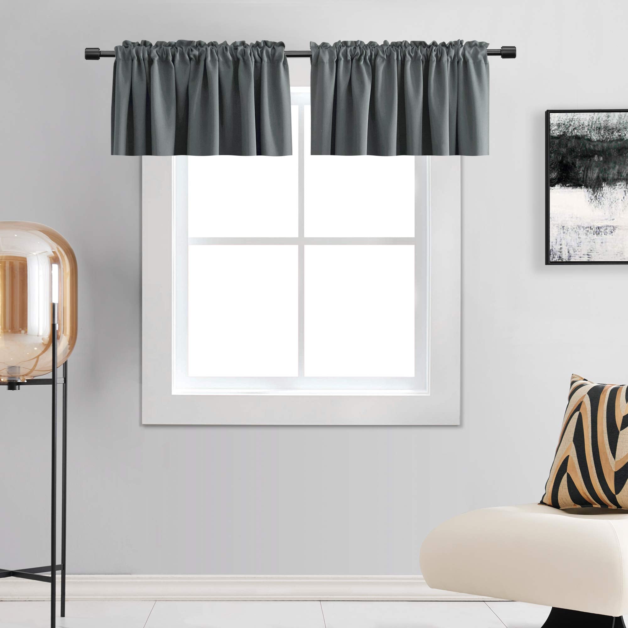 DONREN Teal Valances for Windows - Kitchen Valances for Small Window with Rod Pocket (2 Panels,42 by 18 Inch)