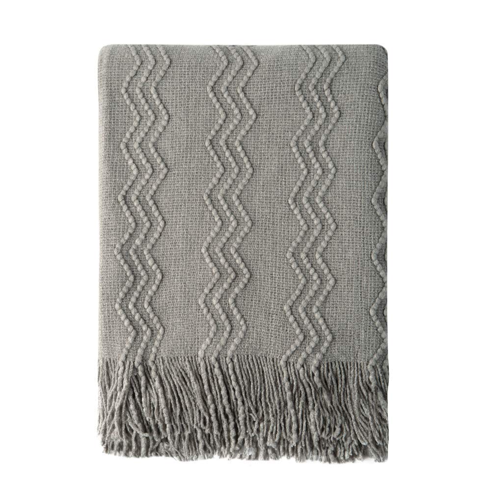 BOURINA Beige Throw Blanket 50x60 Inches Throw Textured Solid Soft Sofa Couch Decorative Knit Blanket