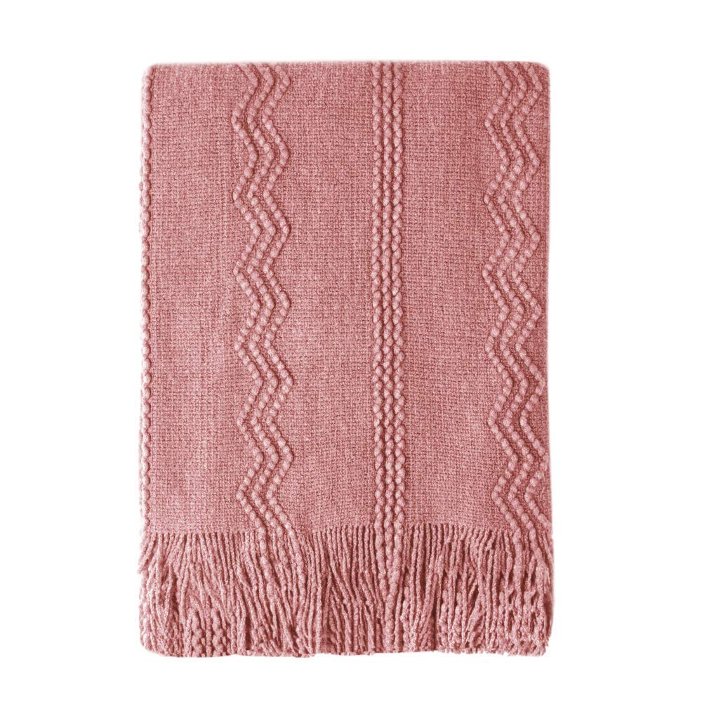 BOURINA Beige Throw Blanket 50x60 Inches Throw Textured Solid Soft Sofa Couch Decorative Knit Blanket
