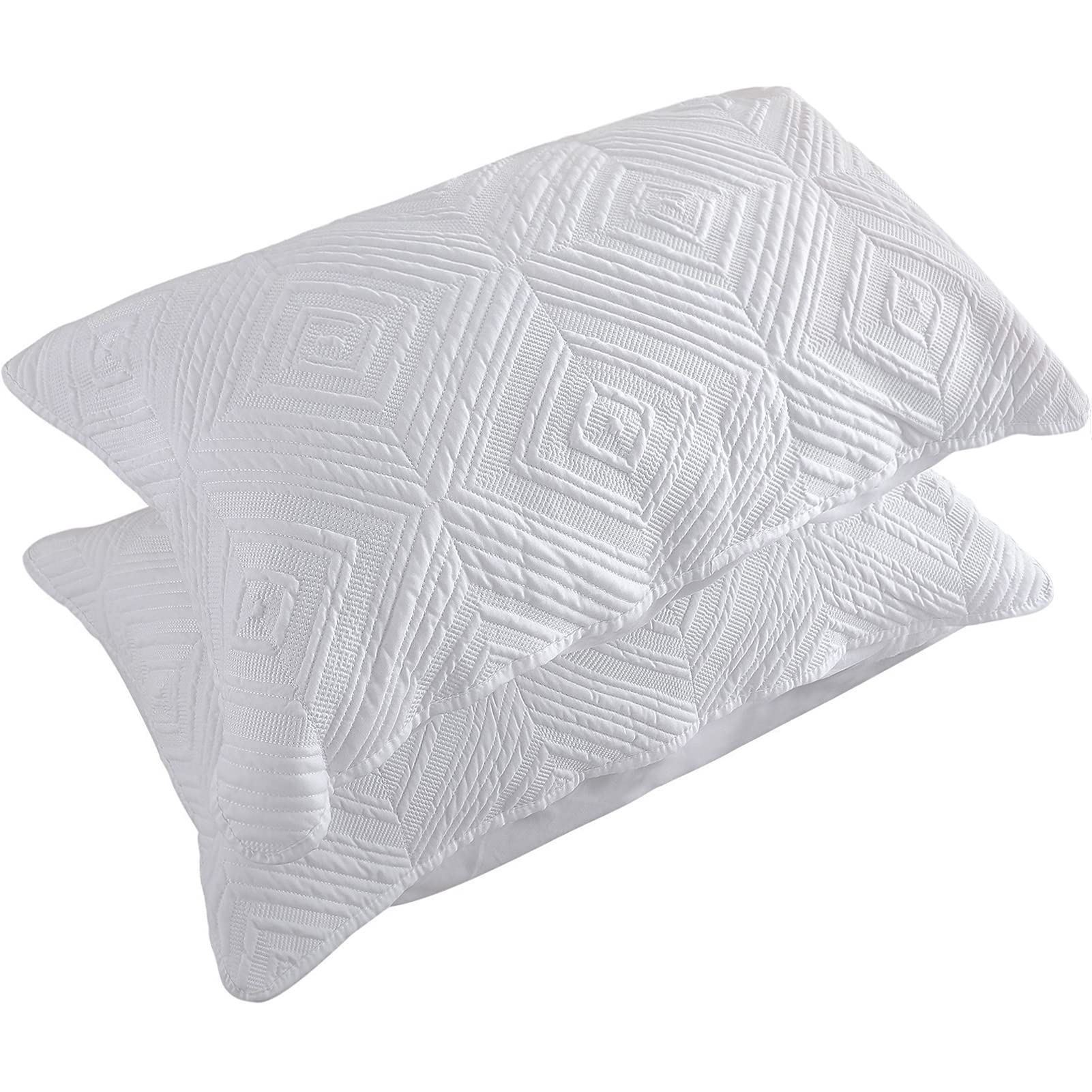 BOSOWOS Pillow Shams Standard Size Set of 2, Ultra Soft Breathable Quilted Pillow Cases 20 x 26 inches for Sleeping, Decorative Microfiber Bed Pillowcases Easy Care, White