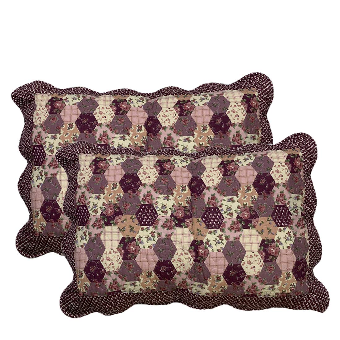 vctops 2-Piece Boho Cotton Quilted Bed Pillow Shams Floral Printed Patchwork Pillow Shams Set, Standard Size (510 Blue, 20"x28")