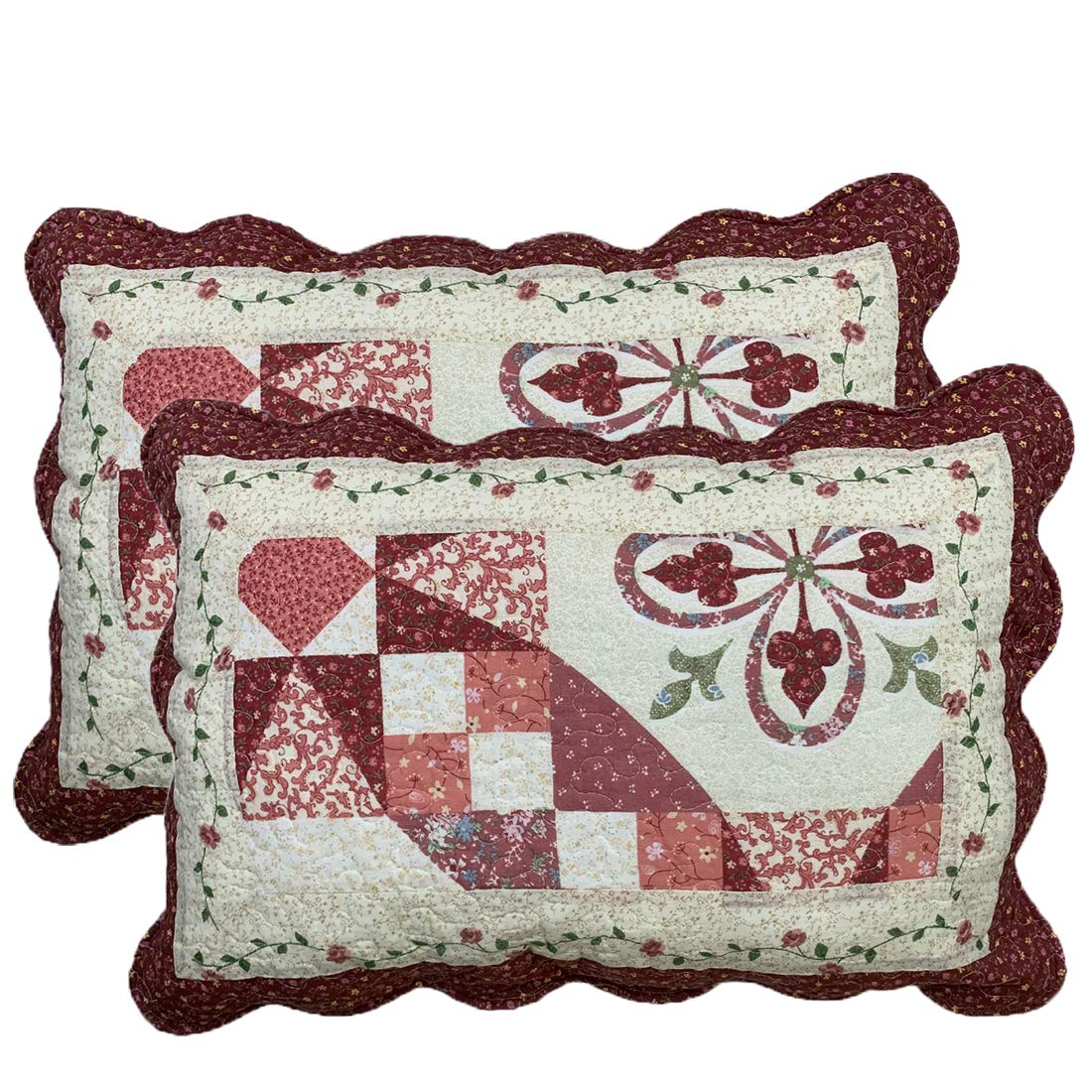 vctops 2-Piece Boho Cotton Quilted Bed Pillow Shams Floral Printed Patchwork Pillow Shams Set, Standard Size (510 Blue, 20"x28")