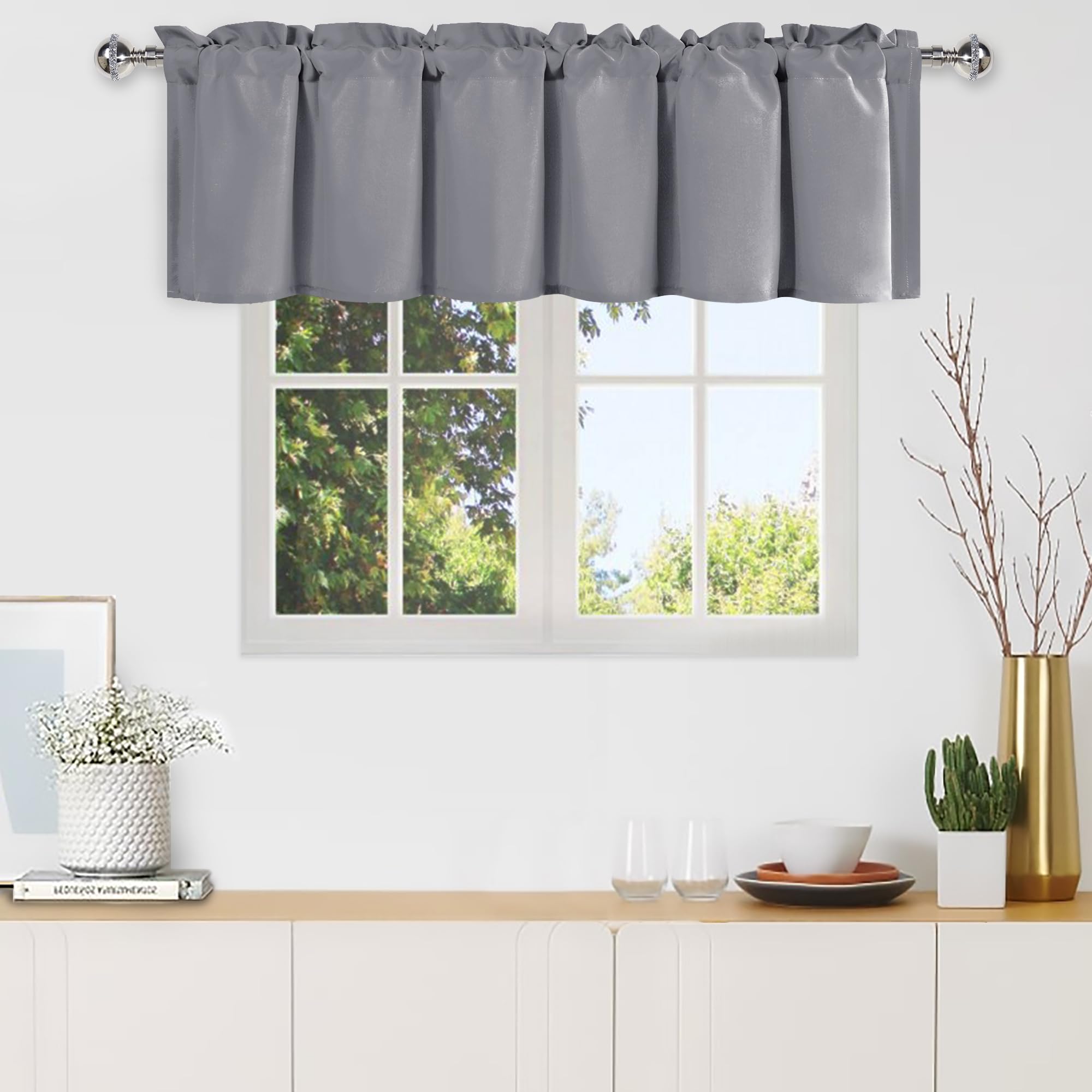 DWCN Valance Curtains for Living Room, Kitchen Valance Solid Short Topper, Rod Pocket Bathroom/Basement Curtain for Window Treatment, 1 Panel, 60 X 18 Inch, Grey