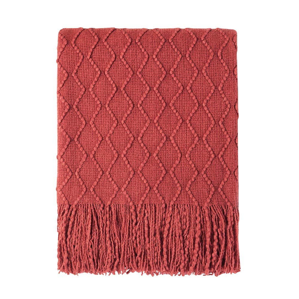 BOURINA Beige Throw Blanket 50x60 Inches Throw Textured Solid Soft Sofa Couch Decorative Knit Blanket