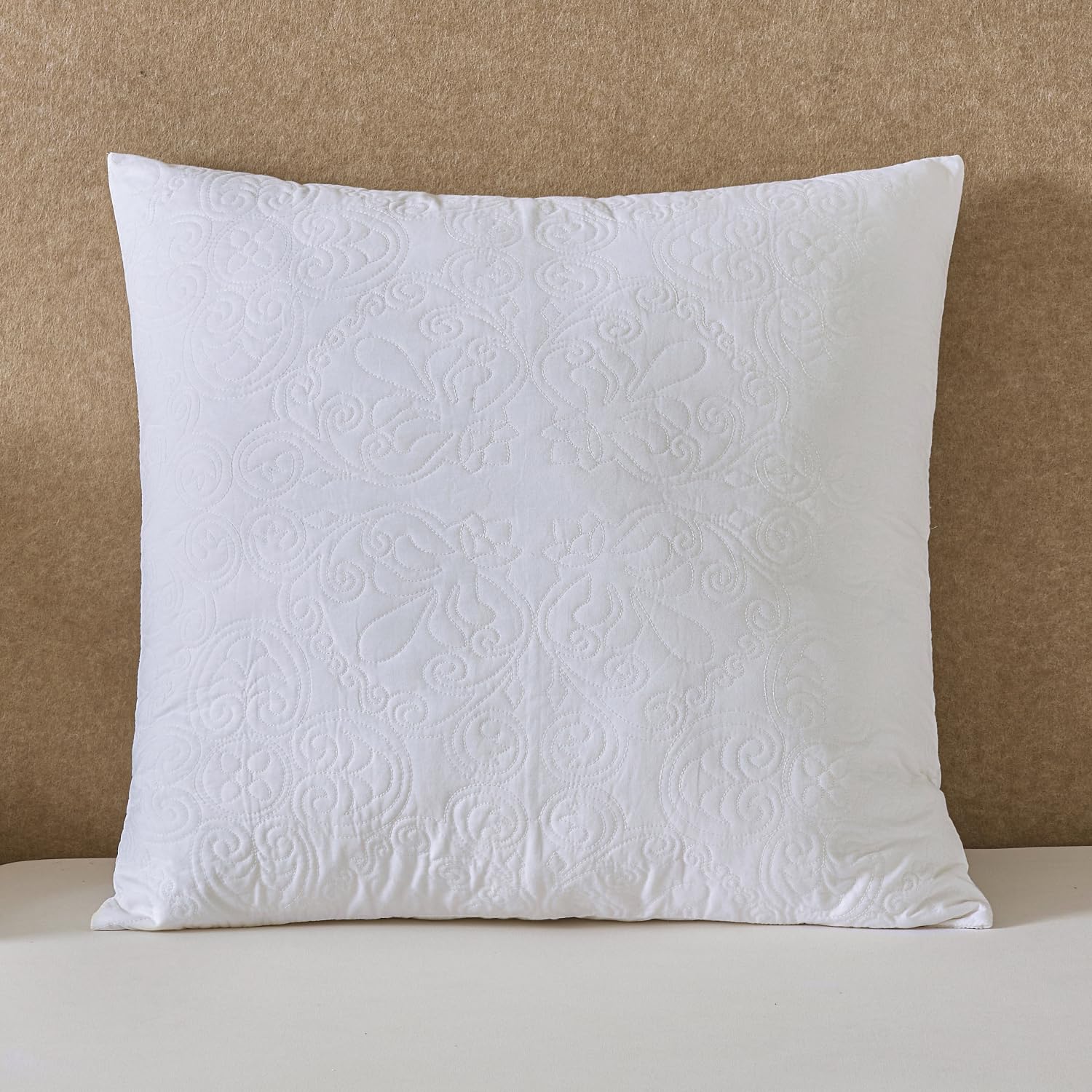 YINFUNG Quilted Pillow Shams Damask Medallion Ivory Standard Set of 2 Cream Embroidered Vintage Pillowcases Embossed Textured Cotton Pattern Bright White