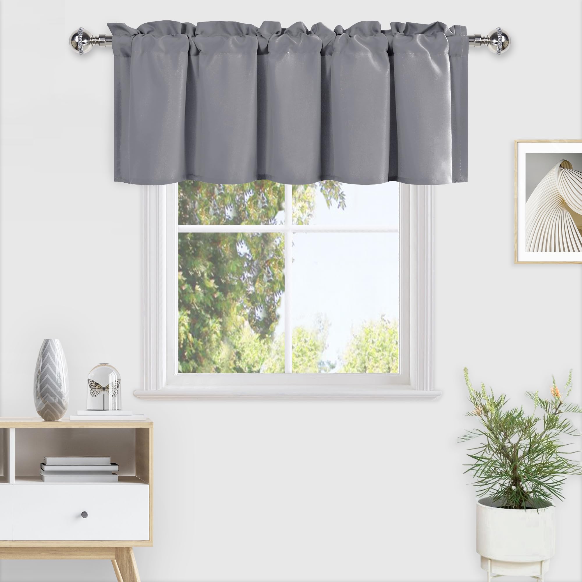 DWCN Valance Curtains for Living Room, Kitchen Valance Solid Short Topper, Rod Pocket Bathroom/Basement Curtain for Window Treatment, 1 Panel, 60 X 18 Inch, Grey