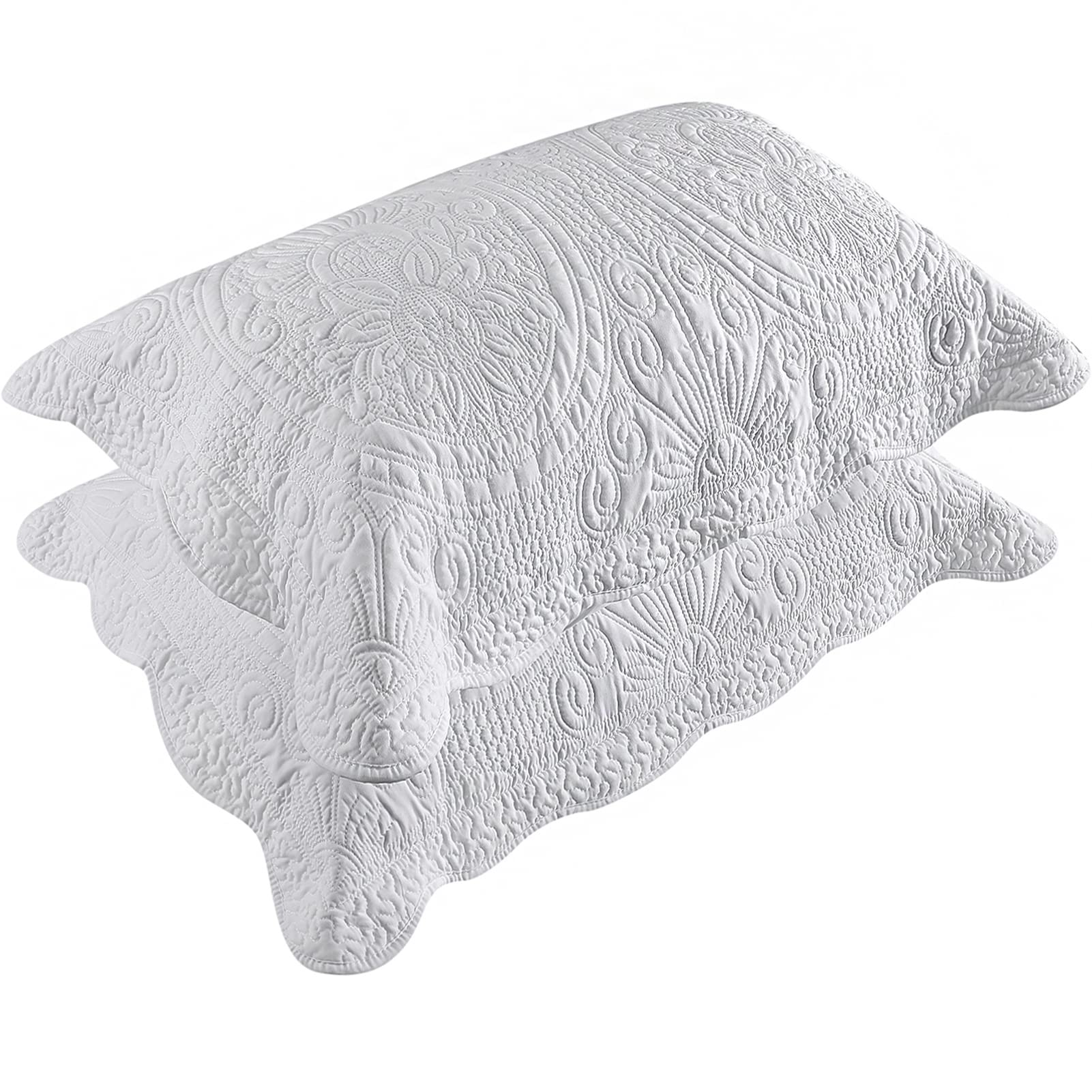 BOSOWOS Pillow Shams Standard Size Set of 2, Ultra Soft Breathable Quilted Pillow Cases 20 x 26 inches for Sleeping, Decorative Microfiber Bed Pillowcases Easy Care, White