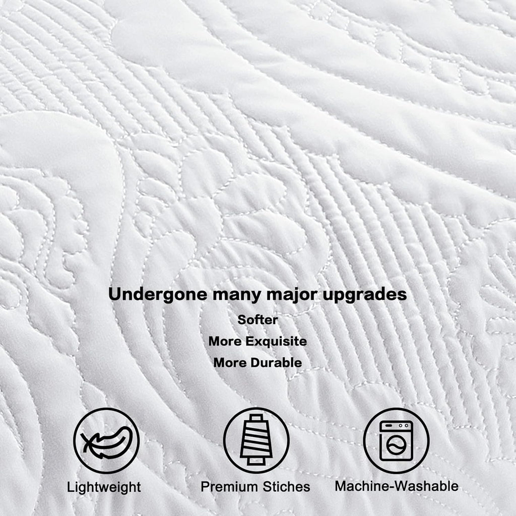 BOSOWOS Quilted Pillow Shams Set of 2, Decorative Microfiber King Bed Pillow Shams, Soft Breathable Pillow Covers with Envelope Closure (White, 2Pcs:20 x 36inch)