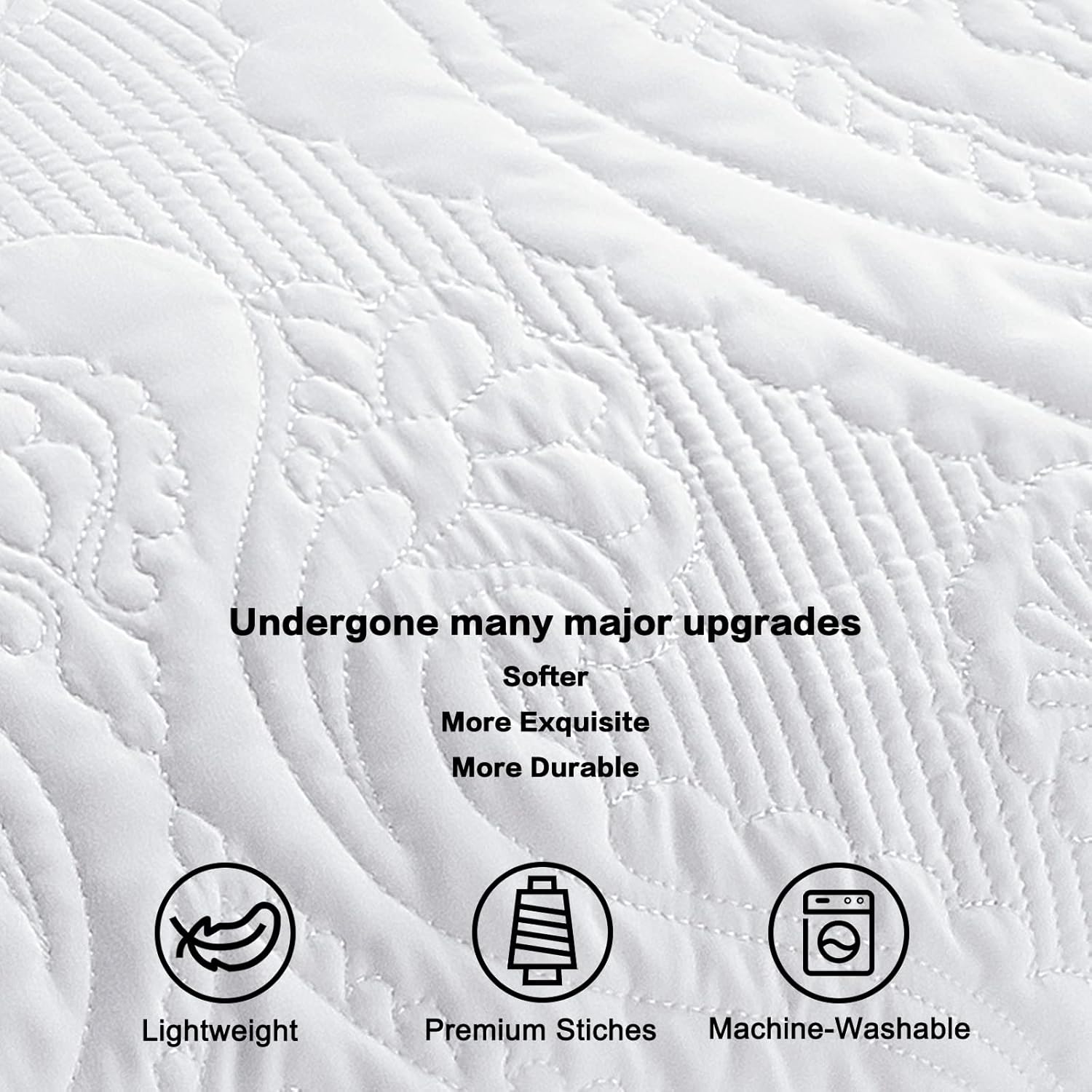 BOSOWOS Quilted Pillow Shams Set of 2, Decorative Microfiber King Bed Pillow Shams, Soft Breathable Pillow Covers with Envelope Closure (White, 2Pcs:20 x 36inch)