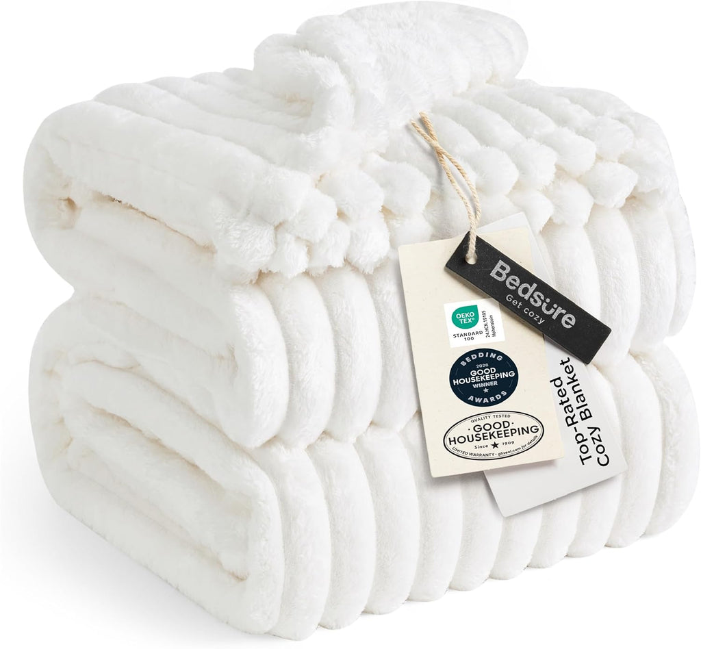 Bedsure GentleSoft King Size Blanket for Bed - Cozy Soft Blankets for Women, Cute Large Bedding Fleece Throws for Girls, Off White, 108x90 Inches