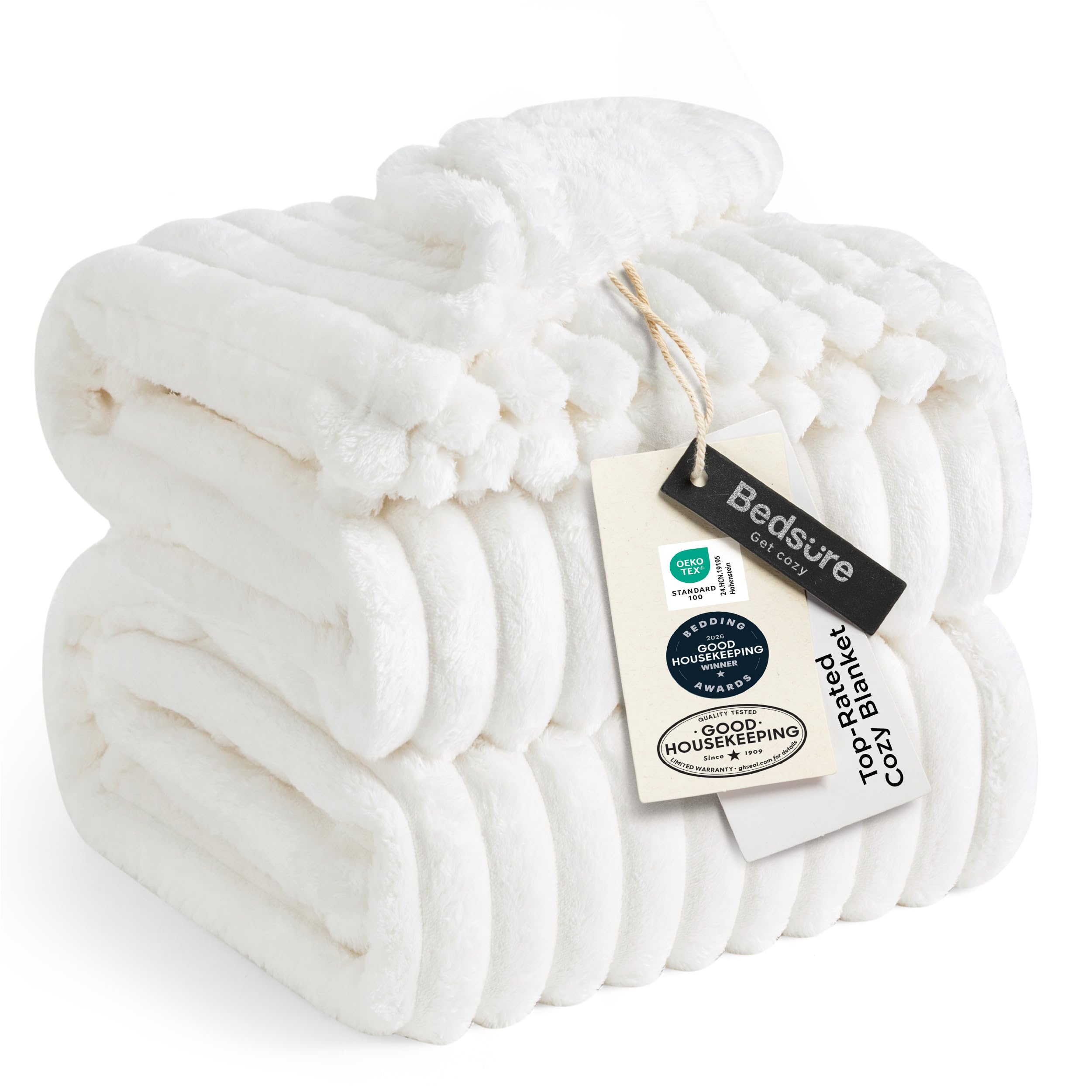 Bedsure GentleSoft Blankets Queen Size for Bed - Cozy Soft Sofa Couch Cover Blankets for Women, Cute Large Bedding Fleece Throws for Girls, Off White, 90x90 Inches