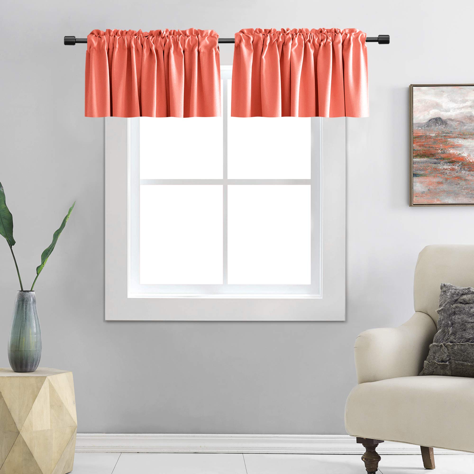 DONREN Teal Valances for Windows - Kitchen Valances for Small Window with Rod Pocket (2 Panels,42 by 18 Inch)