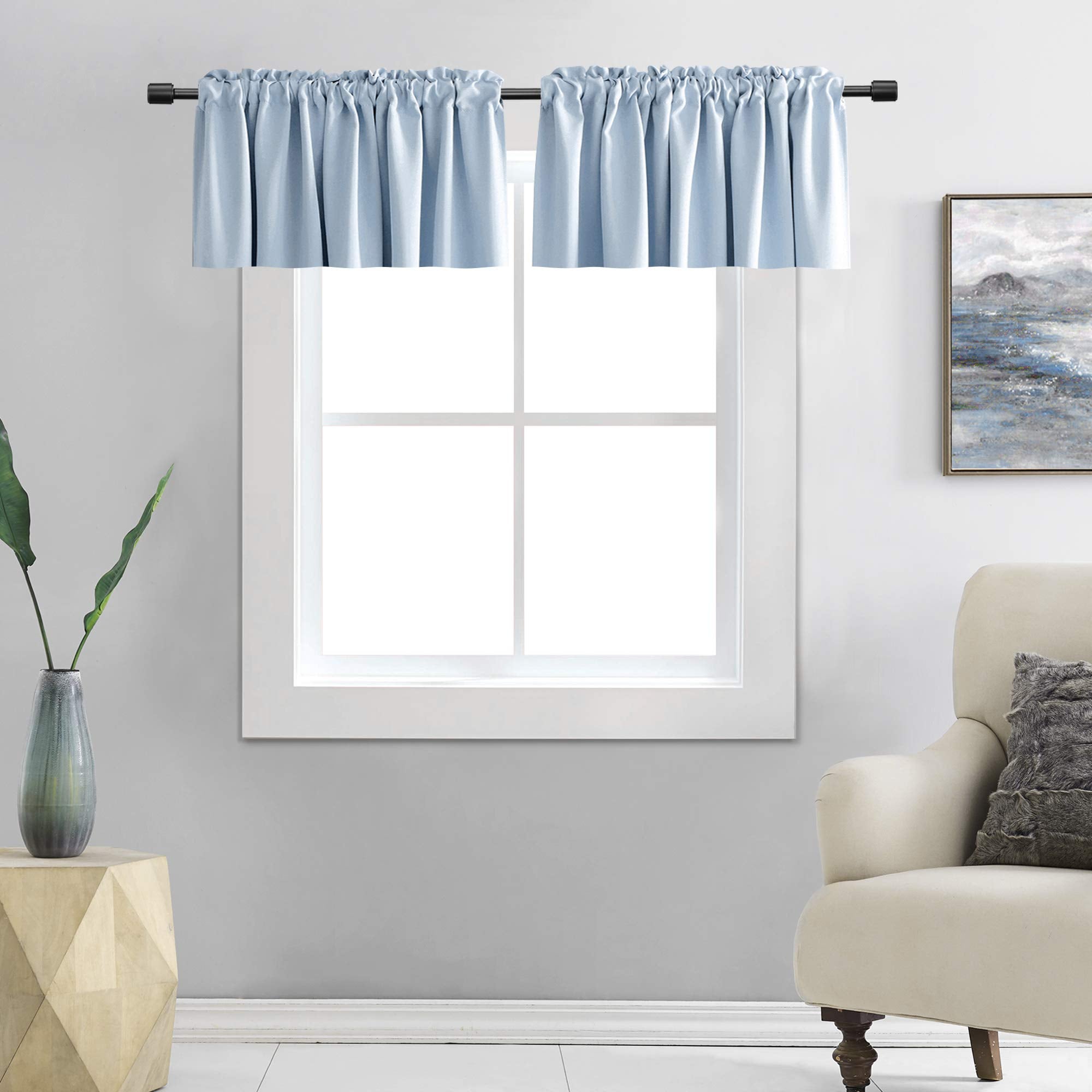DONREN Teal Valances for Windows - Kitchen Valances for Small Window with Rod Pocket (2 Panels,42 by 18 Inch)