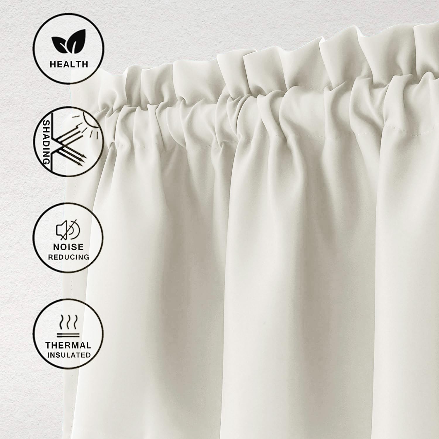 Hiasan Valance Curtains for Kitchen Blackout Thermal Insulated Solid Window Curtain Valance, Ivory, 42 x 18 Inches, 1 Panel