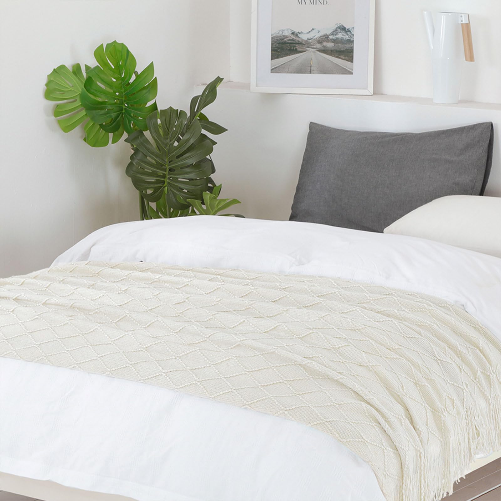 BOURINA Beige Throw Blanket 50x60 Inches Throw Textured Solid Soft Sofa Couch Decorative Knit Blanket