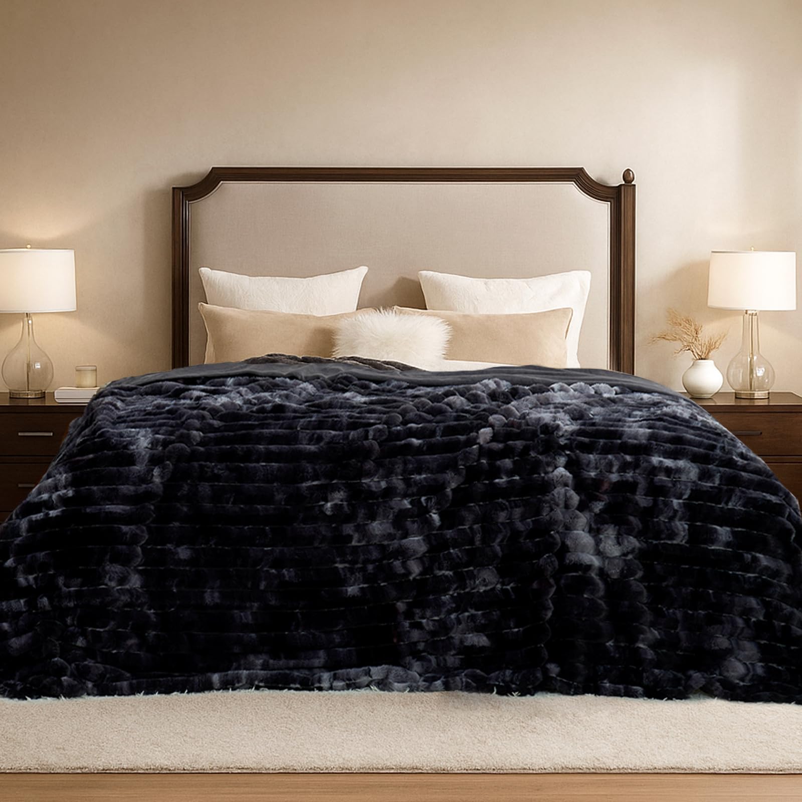 Cozy Bliss Faux Fur Throw Blanket for Couch, Cozy Warm Plush Striped Blanket for Sofa Bedroom Living Room, 50 * 60 Inches Hot Pink