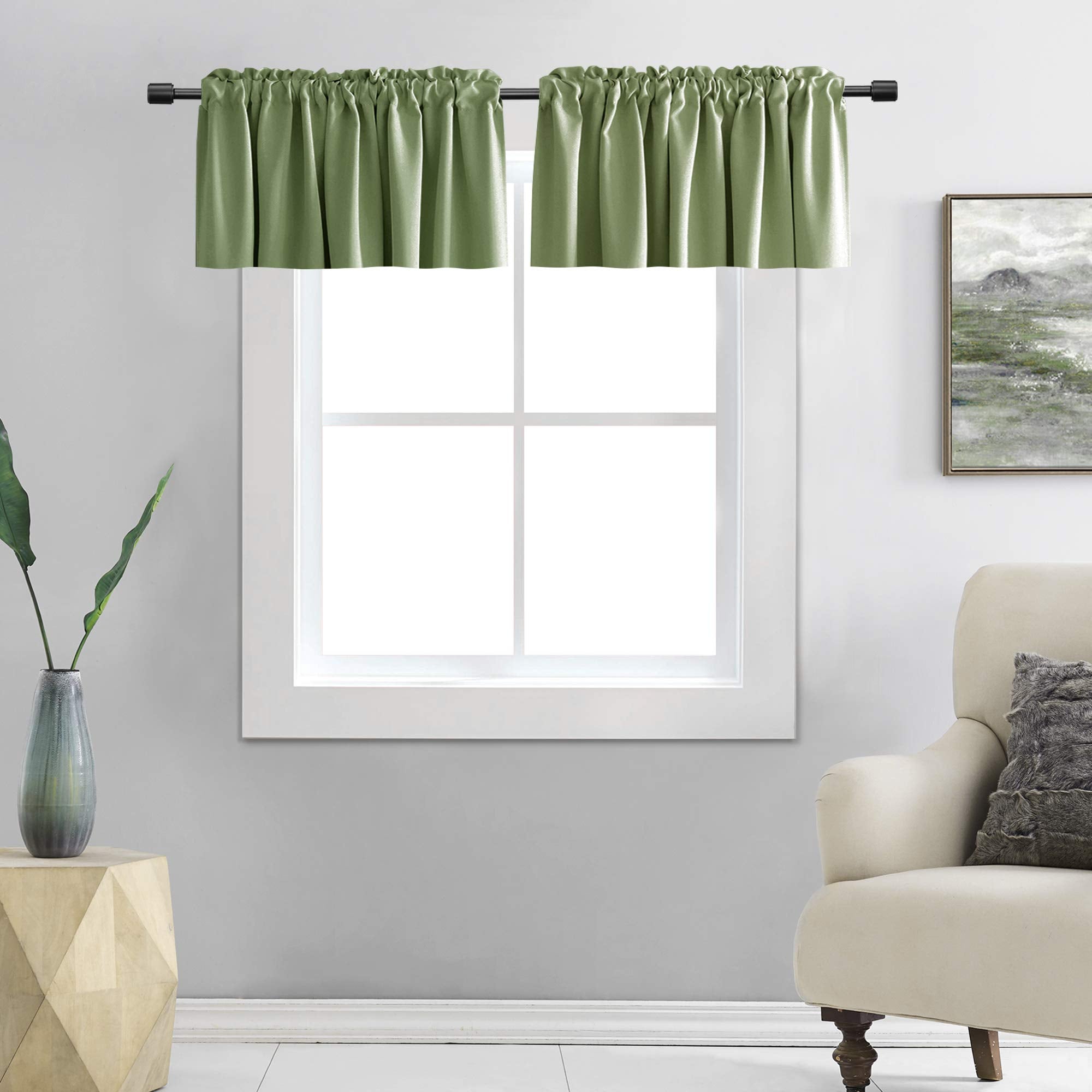 DONREN Teal Valances for Windows - Kitchen Valances for Small Window with Rod Pocket (2 Panels,42 by 18 Inch)
