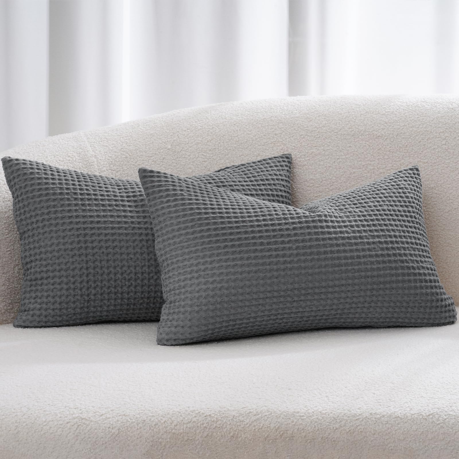 PHF 100% Cotton Waffle Pillow Shams Standard Size, 2 Pack 20" x 26" Soft Skin-Friendly and Breathable Pillowcases, No Filling, Aesthetic Woven Waffle Weave Pillow Covers for Bed, Dark Navy