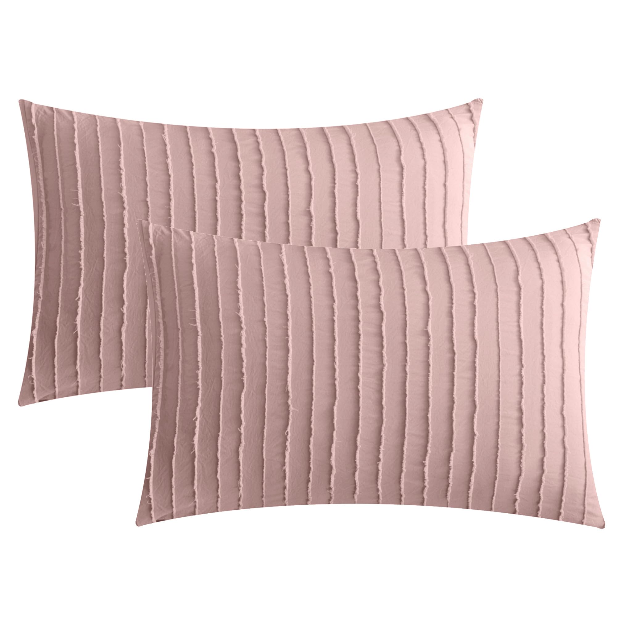 JELLYMONI 2 Pack White Pillowcases Standard Size, Soft Microfiber Striped Tufted Pillow Covers with Envelope Closure (Pillows are not Included)