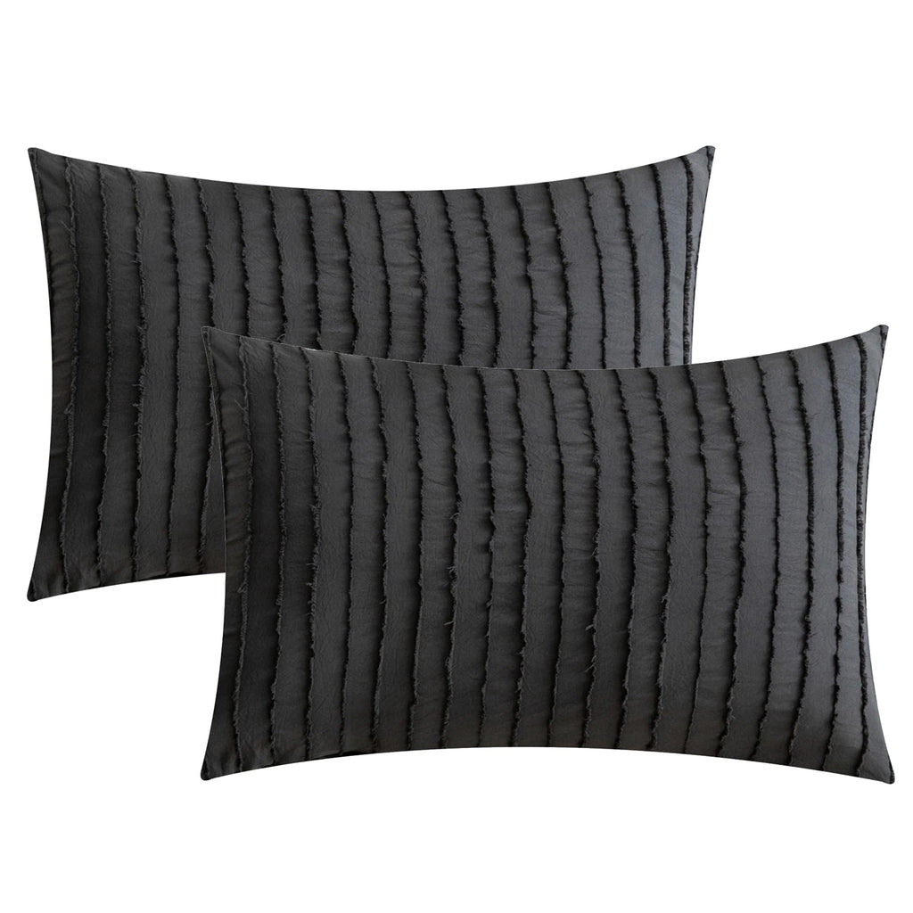 JELLYMONI 2 Pack White Pillowcases Standard Size, Soft Microfiber Striped Tufted Pillow Covers with Envelope Closure (Pillows are not Included)