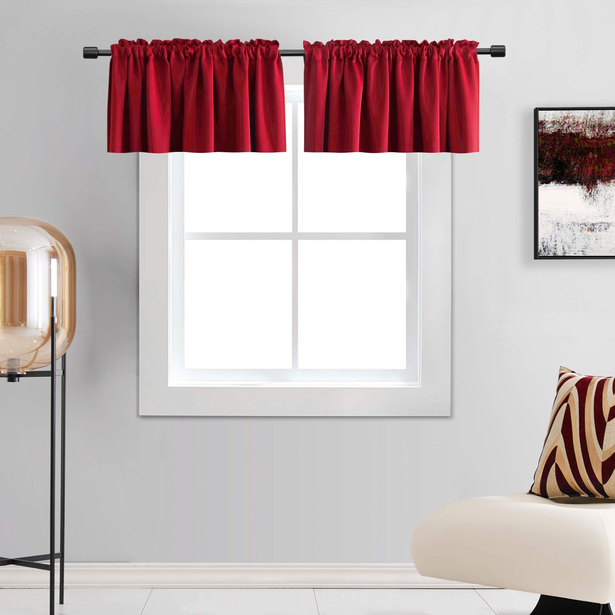 DONREN Teal Valances for Windows - Kitchen Valances for Small Window with Rod Pocket (2 Panels,42 by 18 Inch)