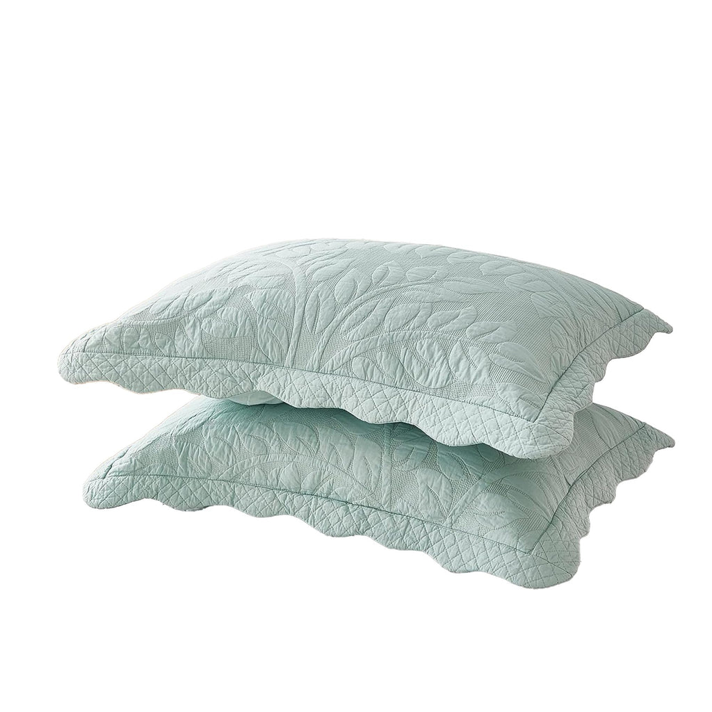 MarCielo 100% Cotton Embroidered Quilted Pillow Shams -Standard - Navy