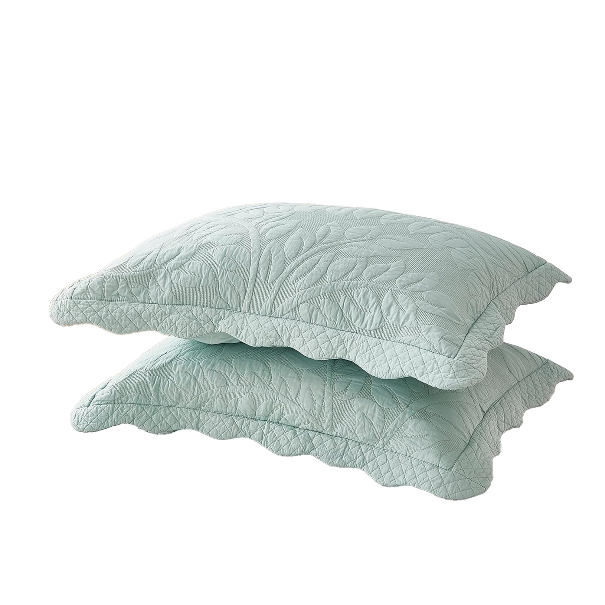 MarCielo 100% Cotton Embroidered Quilted Pillow Shams -Standard - Navy