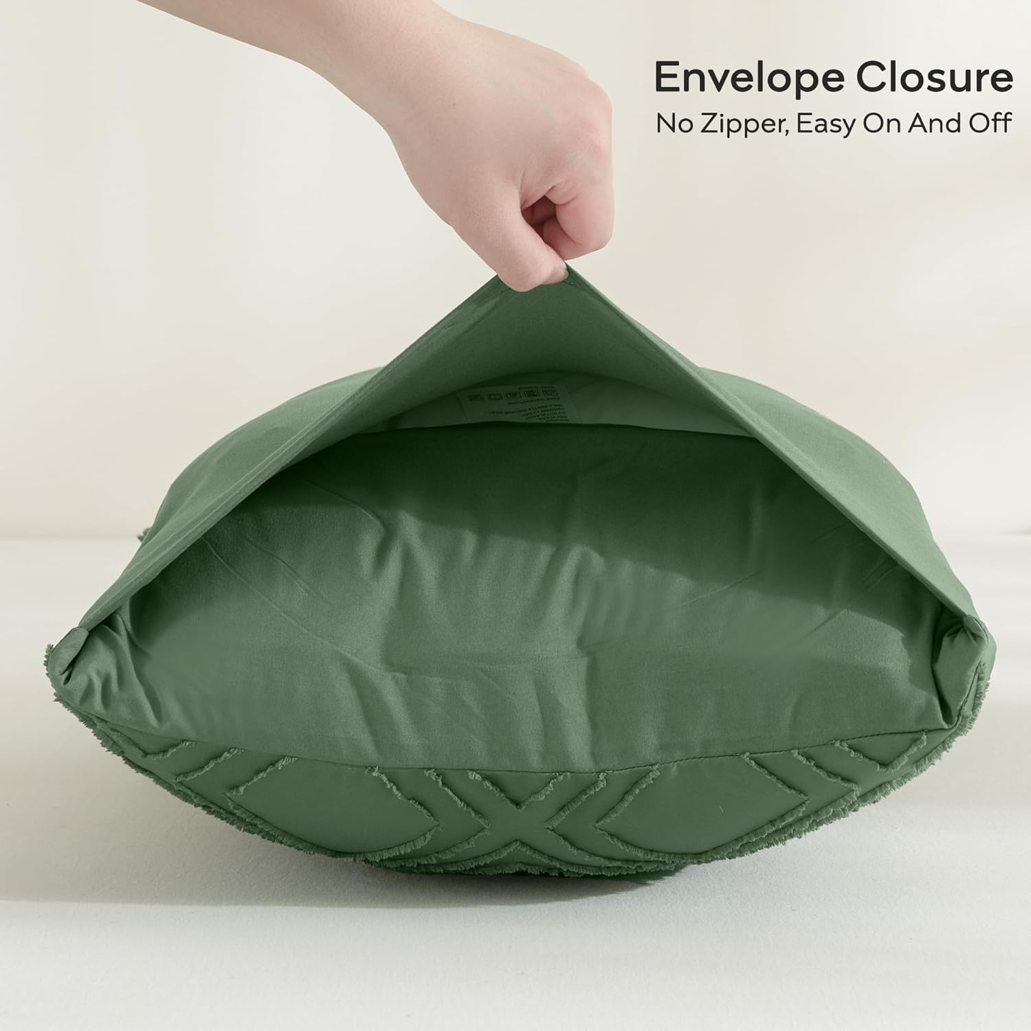 JELLYMONI Pillowcases Standard Size Green 2 Pack Boho Plaid Bed Pillow Covers 20x26in Polyester Envelope Pillow Shams Tufted Bohemian Textured (Pillows are not Included)