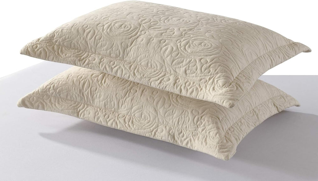 MarCielo 2-Piece Embroidered Pillow Shams, Decorative Microfiber Pillow Covers Set, Standard Size, Beige