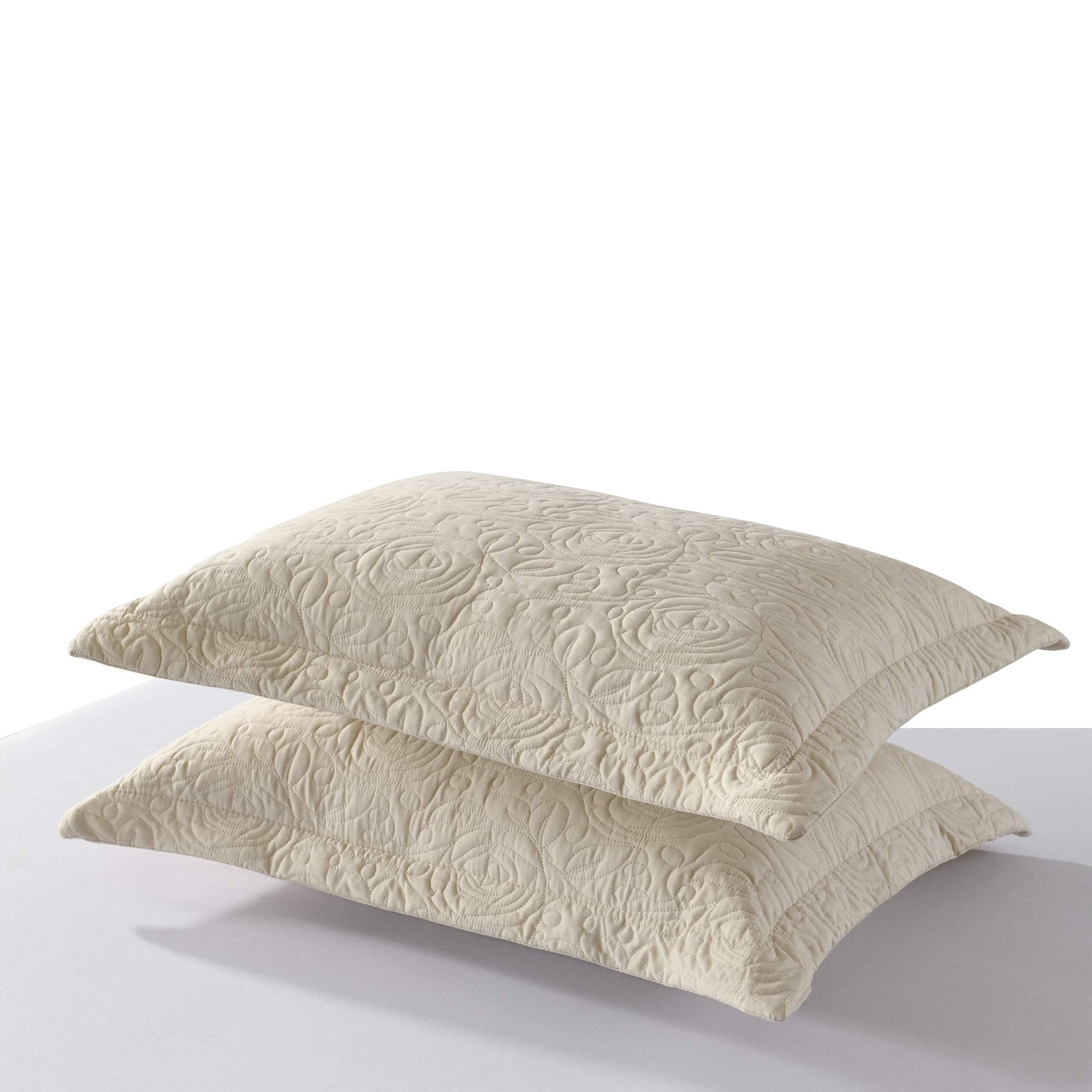MarCielo 2-Piece Embroidered Pillow Shams, Decorative Microfiber Pillow Covers Set, Standard Size, Beige