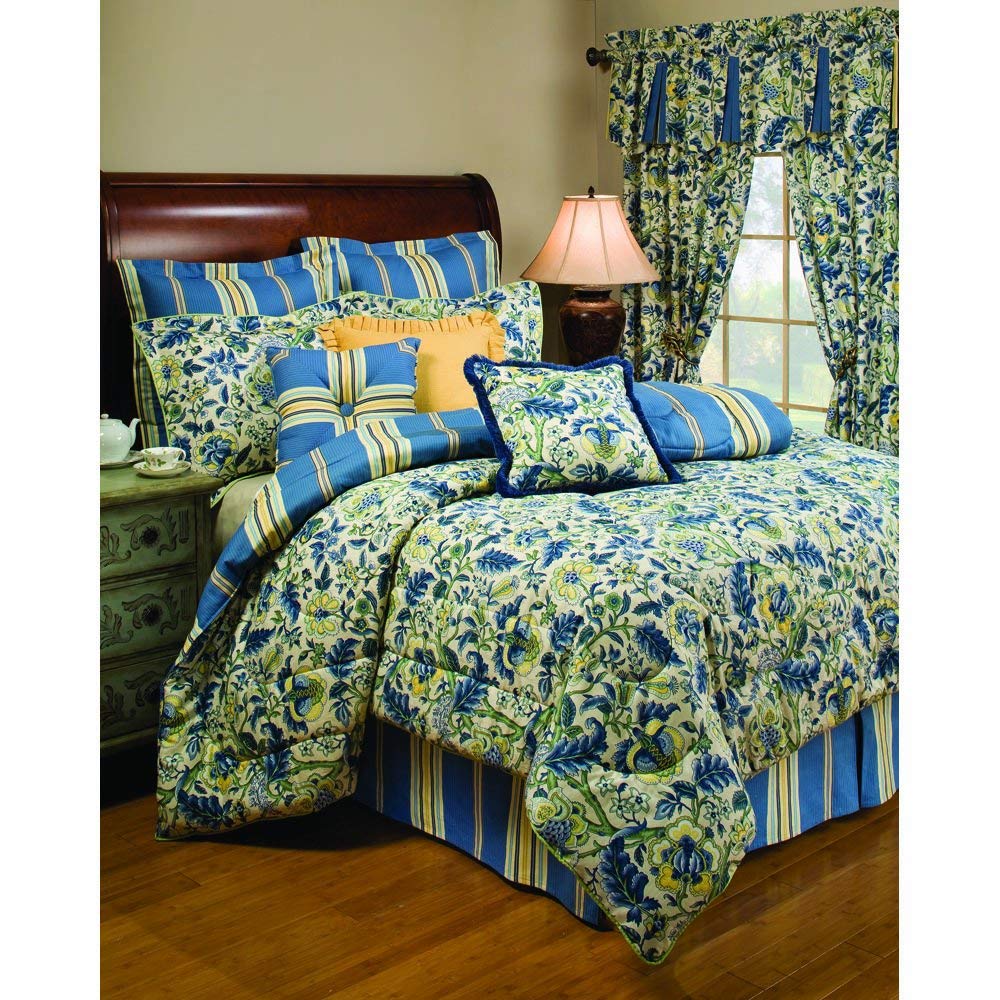 Waverly Charleston Chirp 4 Piece Quilt Set - 100% Cotton Light Weight Bedding with Bed Skirt & 2 Pillow Shams - Full/Queen Papaya