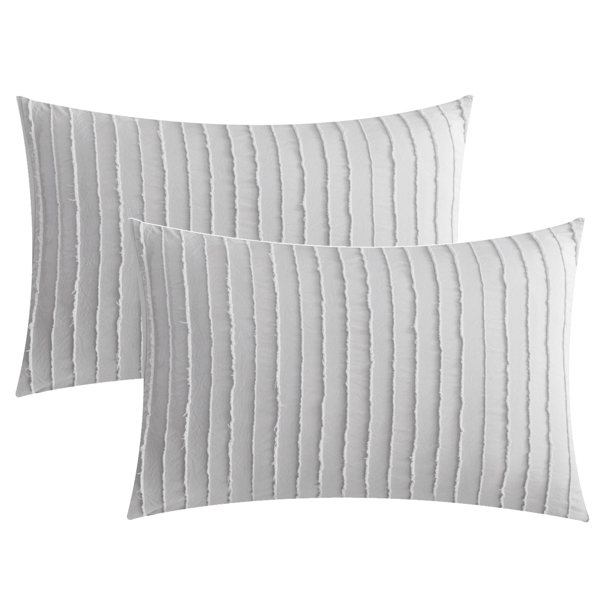 JELLYMONI 2 Pack White Pillowcases Standard Size, Soft Microfiber Striped Tufted Pillow Covers with Envelope Closure (Pillows are not Included)