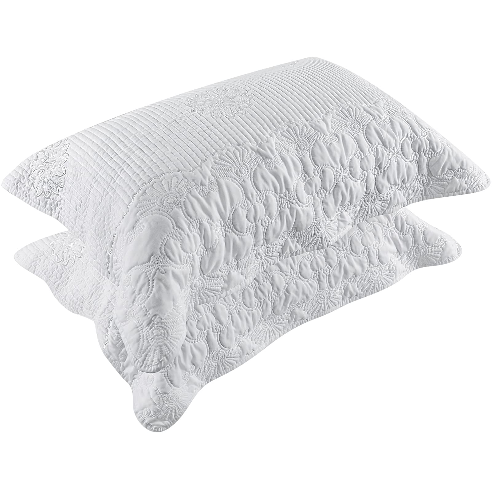 BOSOWOS Pillow Shams Standard Size Set of 2, Ultra Soft Breathable Quilted Pillow Cases 20 x 26 inches for Sleeping, Decorative Microfiber Bed Pillowcases Easy Care, White