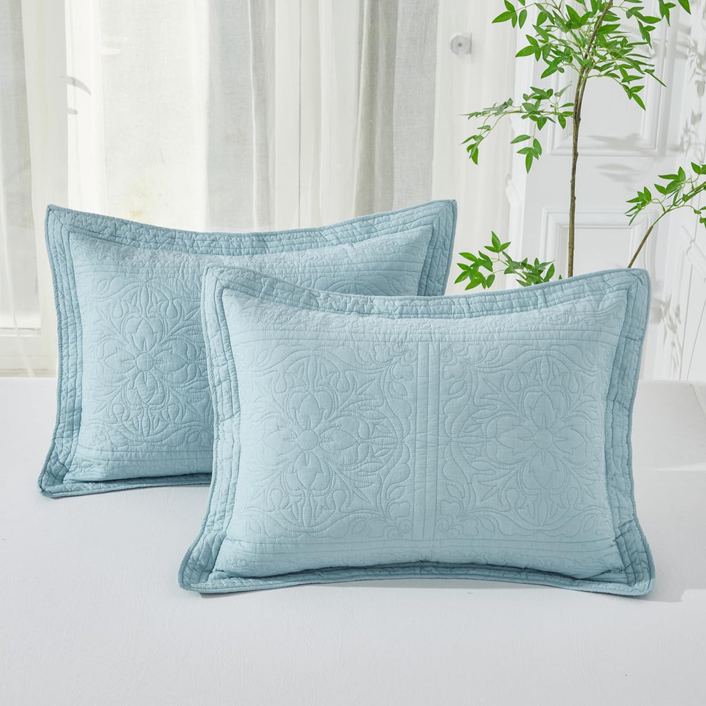 WINLIFE 100% Cotton Quilted Euro Sham Covers, 2 Pack Cotton 26'' x 26'' Pillow Covers, Soft and Breathable Euro Shams, Square Pillow Shams, Navy Blue