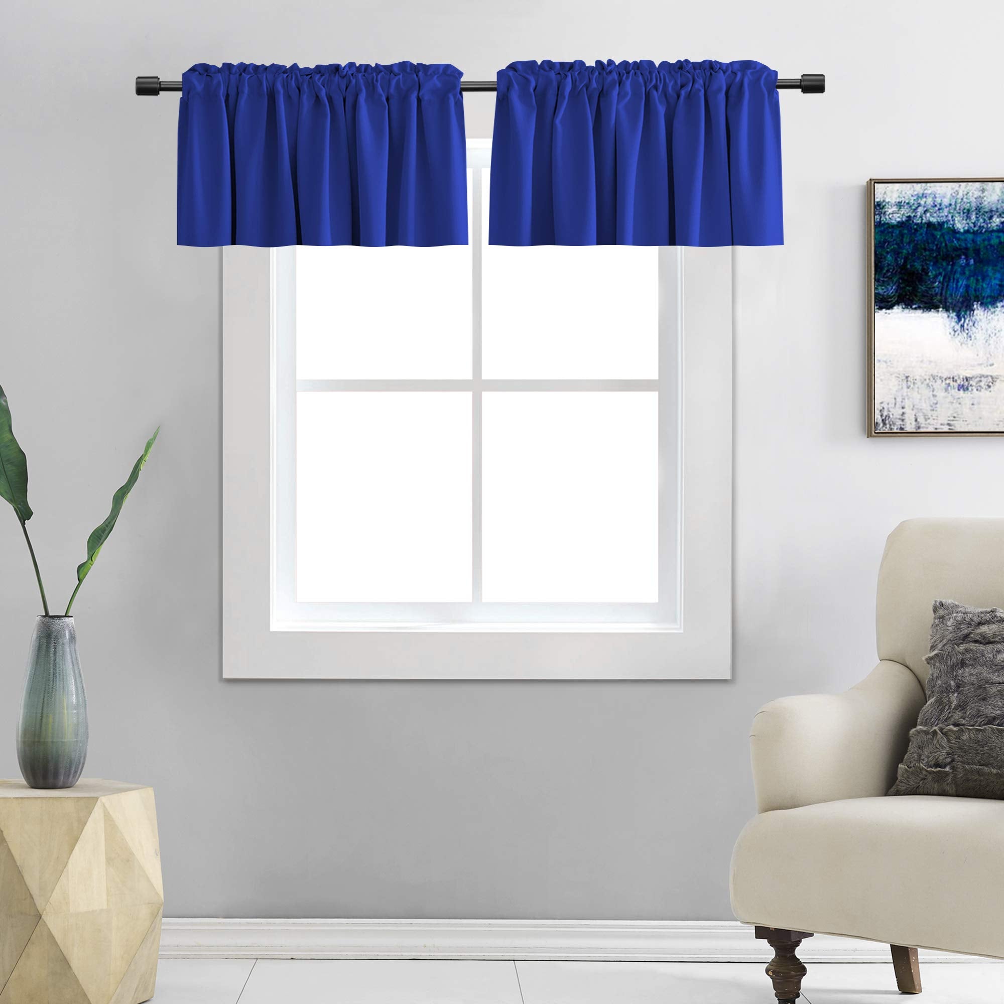 DONREN Teal Valances for Windows - Kitchen Valances for Small Window with Rod Pocket (2 Panels,42 by 18 Inch)