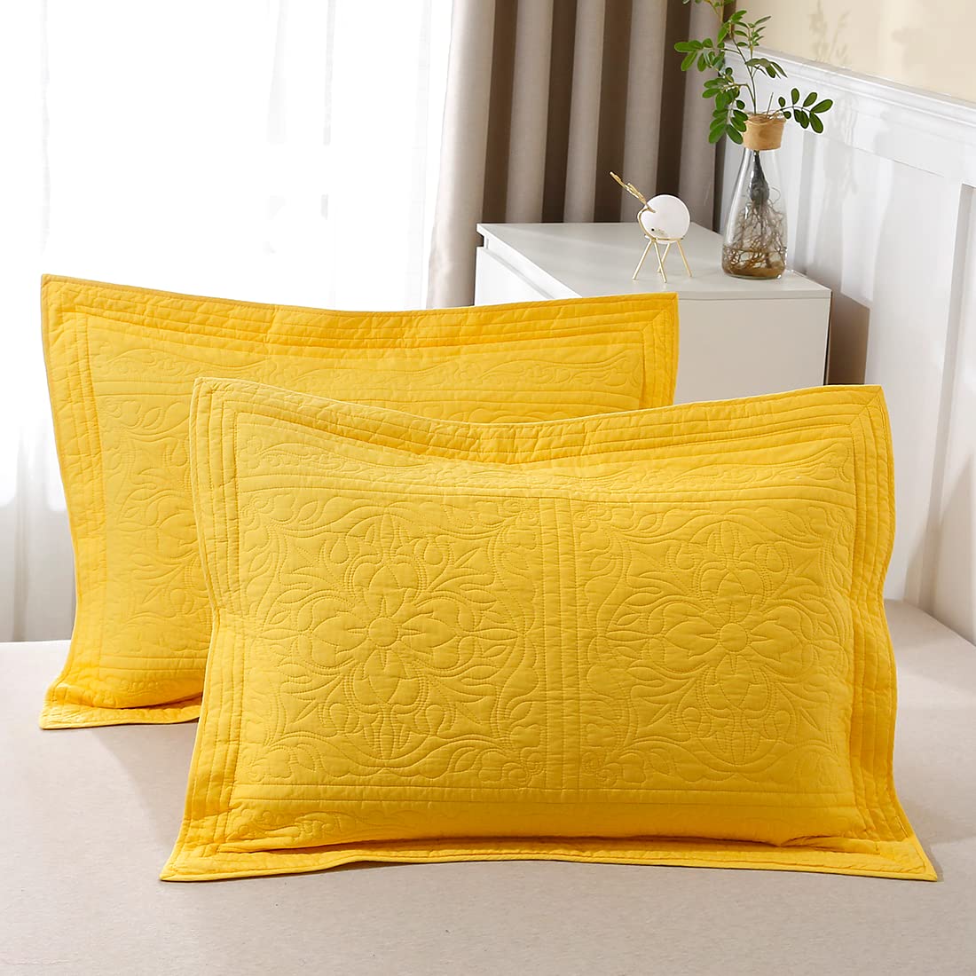 WINLIFE 100% Cotton Quilted Euro Sham Covers, 2 Pack Cotton 26'' x 26'' Pillow Covers, Soft and Breathable Euro Shams, Square Pillow Shams, Navy Blue