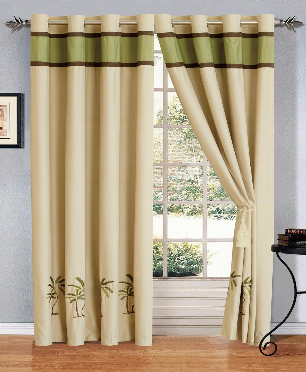 Grand Linen - 8 Piece Oversize Sage Green/Beige/Brown Tropical Palm Tree Embroidered Luxury Comforter Set Full Size Bedding