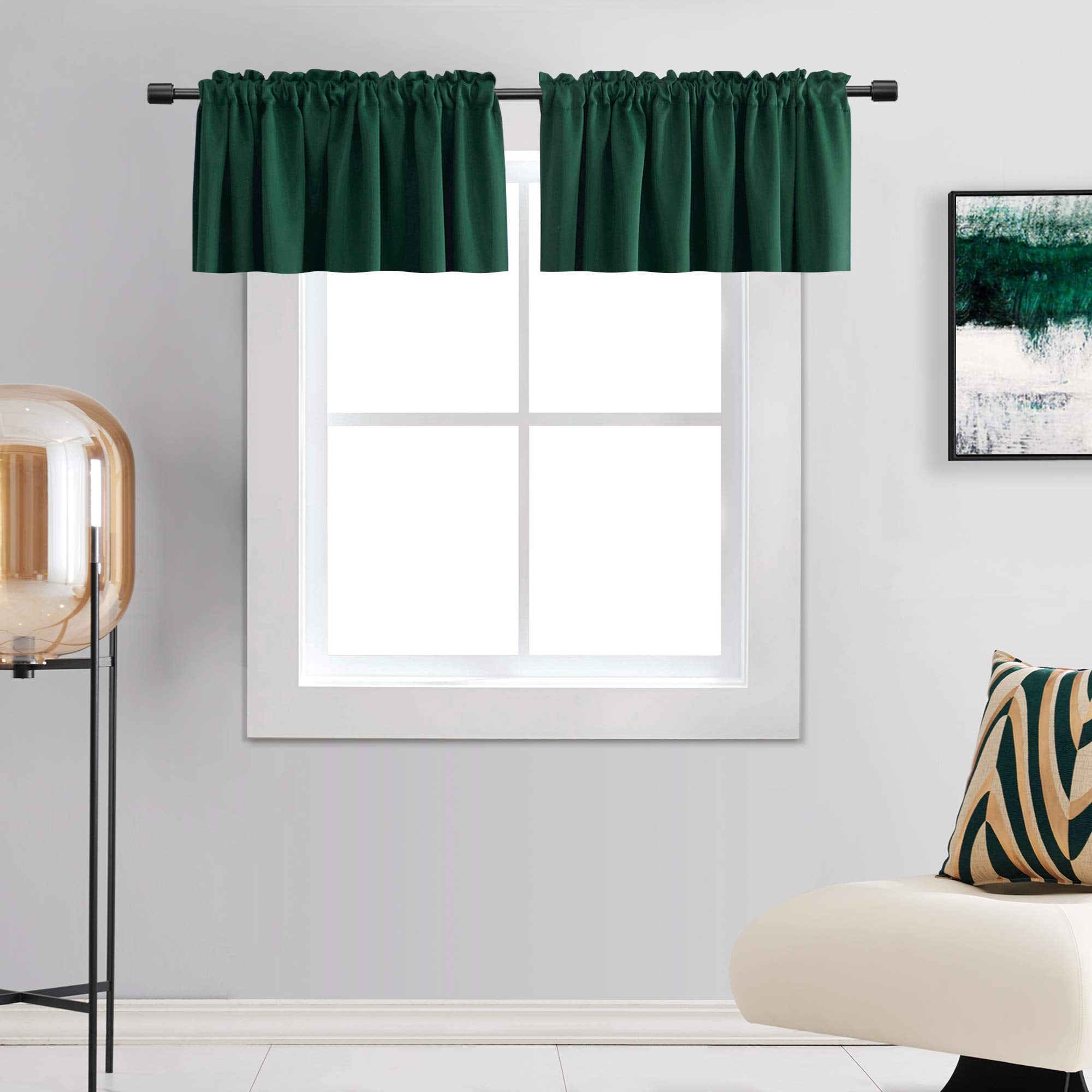 DONREN Teal Valances for Windows - Kitchen Valances for Small Window with Rod Pocket (2 Panels,42 by 18 Inch)