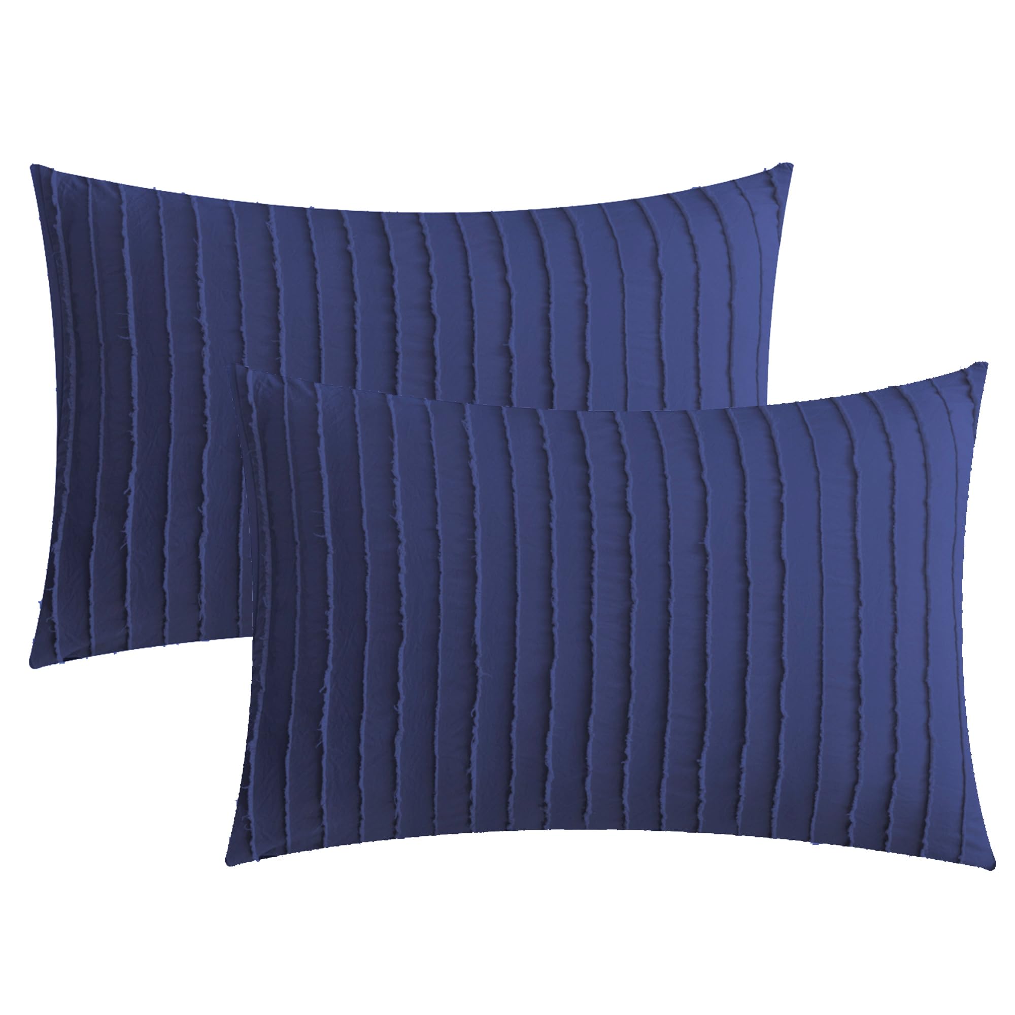 JELLYMONI 2 Pack White Pillowcases Standard Size, Soft Microfiber Striped Tufted Pillow Covers with Envelope Closure (Pillows are not Included)