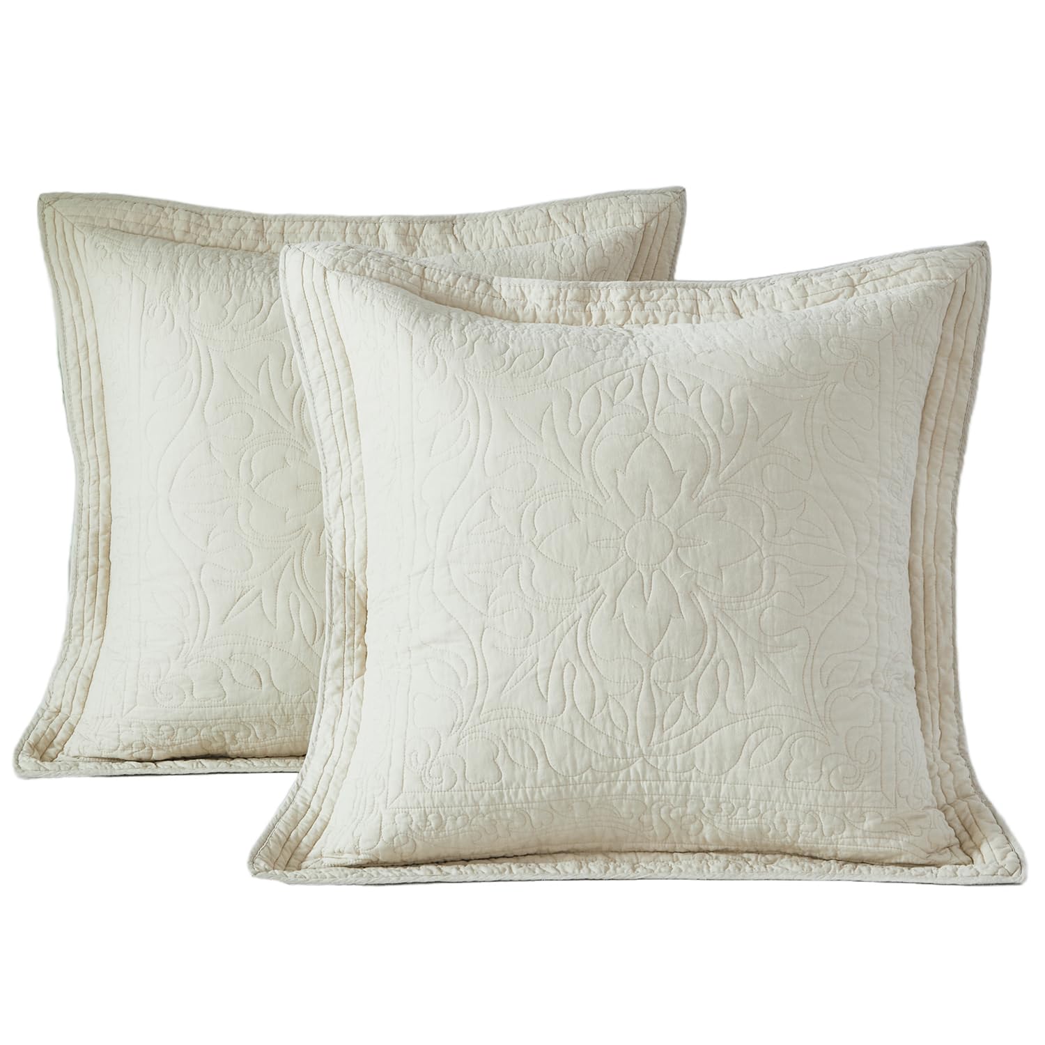 WINLIFE 100% Cotton Quilted Pillow Sham Floral Printed Pillow Cover (Standard, Dusty Pink)