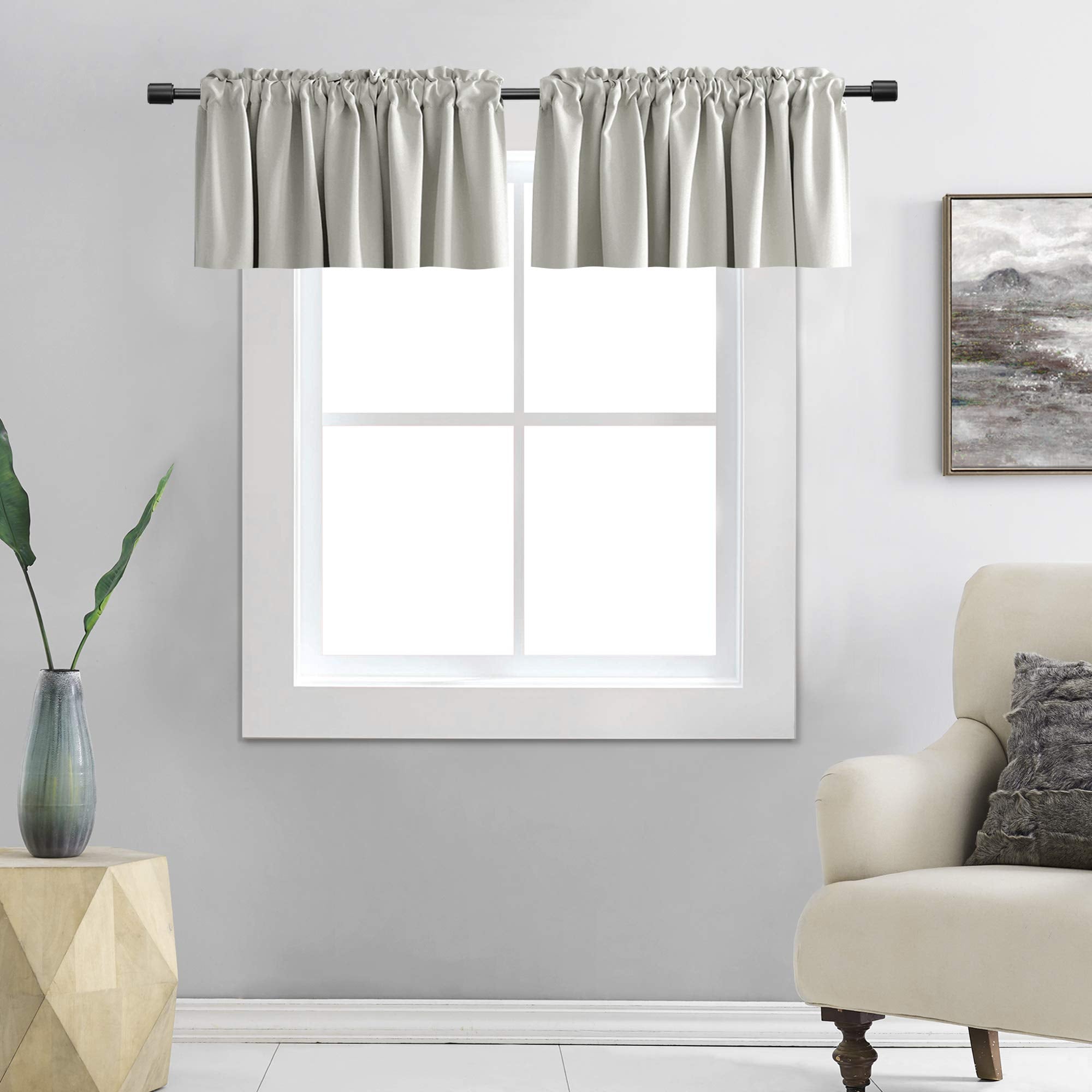 DONREN Teal Valances for Windows - Kitchen Valances for Small Window with Rod Pocket (2 Panels,42 by 18 Inch)