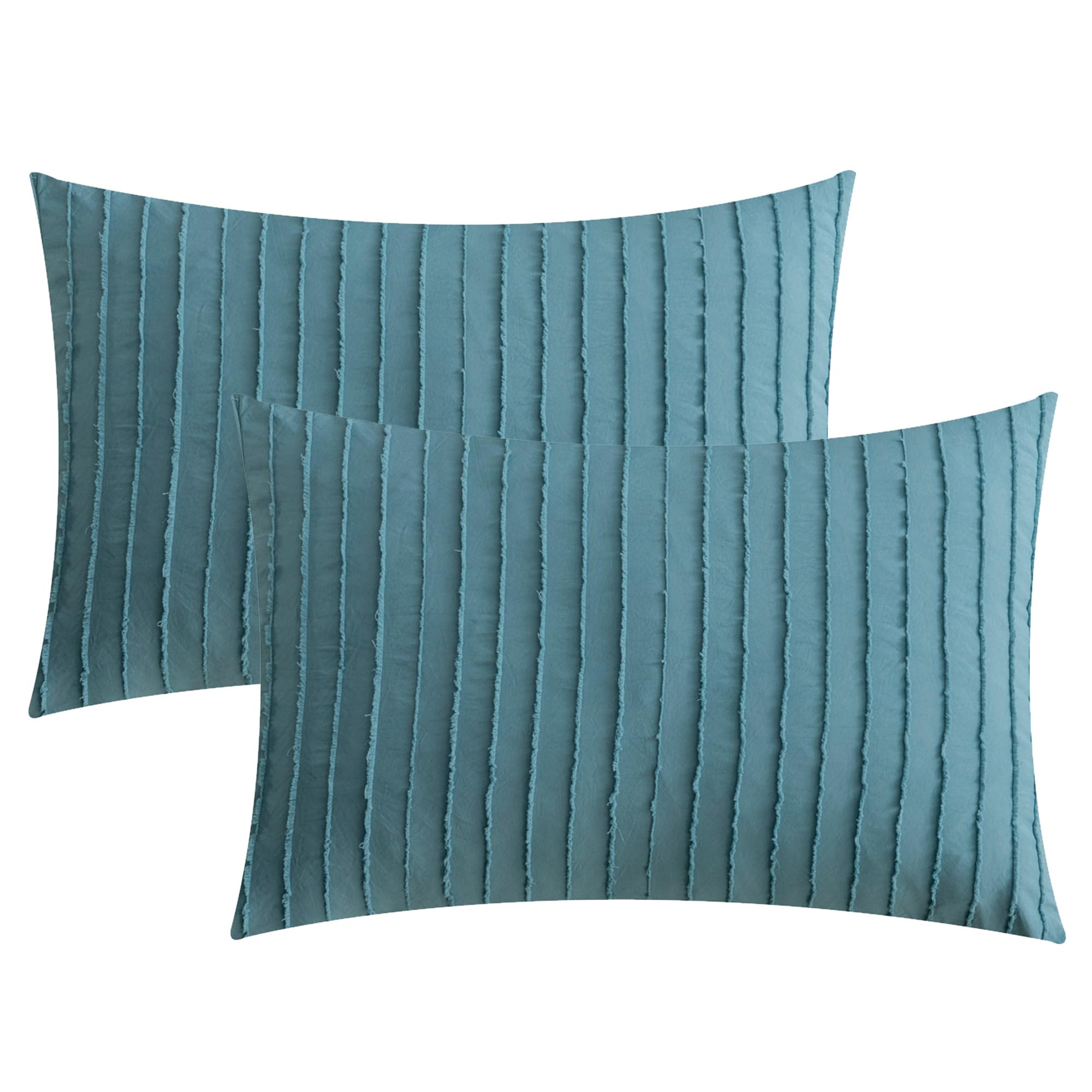 JELLYMONI 2 Pack White Pillowcases Standard Size, Soft Microfiber Striped Tufted Pillow Covers with Envelope Closure (Pillows are not Included)